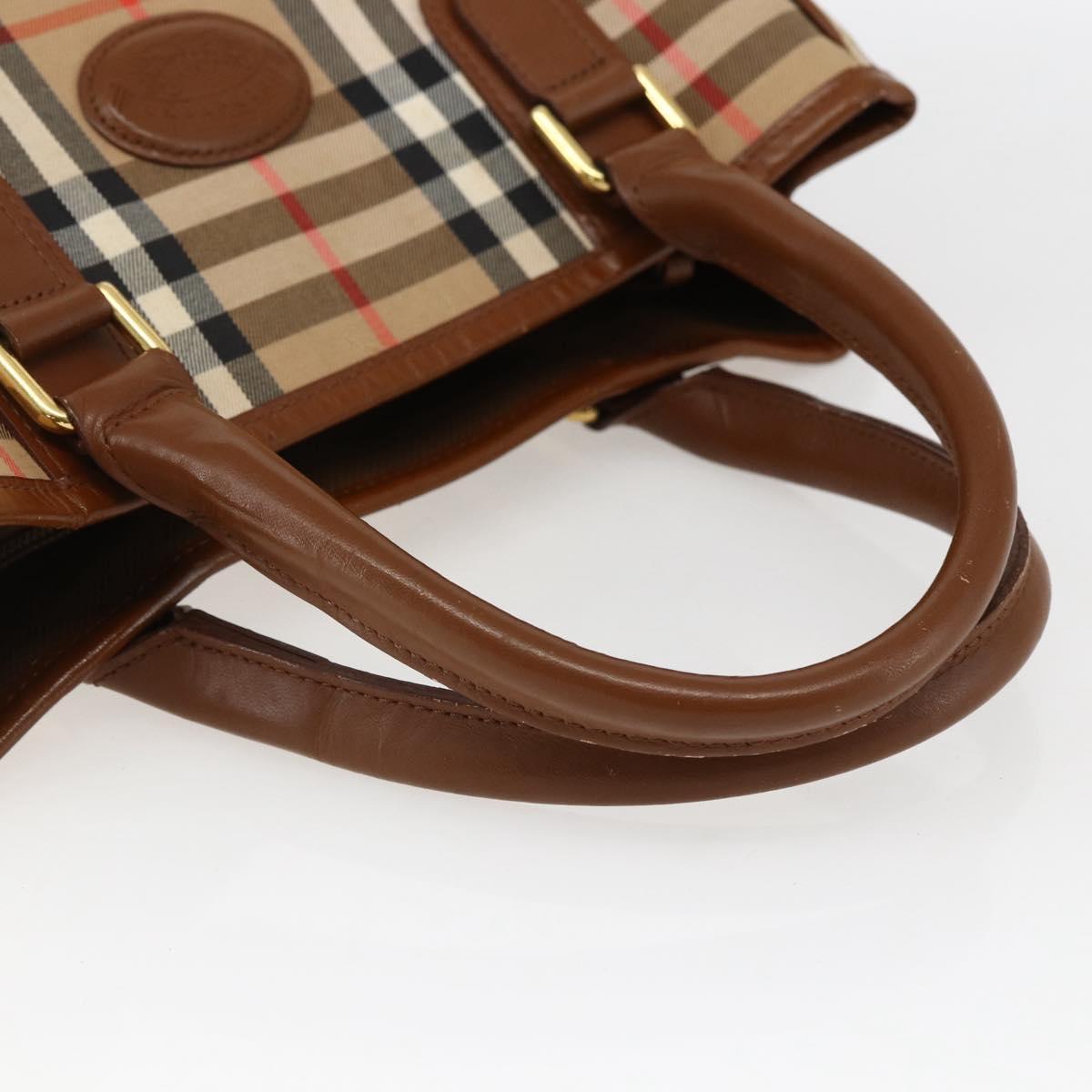 Burberrys Nova Check Hand Bag Canvas Beige Gold Auth ep13387