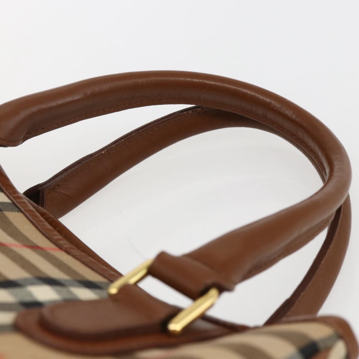 Burberrys Nova Check Hand Bag Canvas Beige Gold Auth ep13387