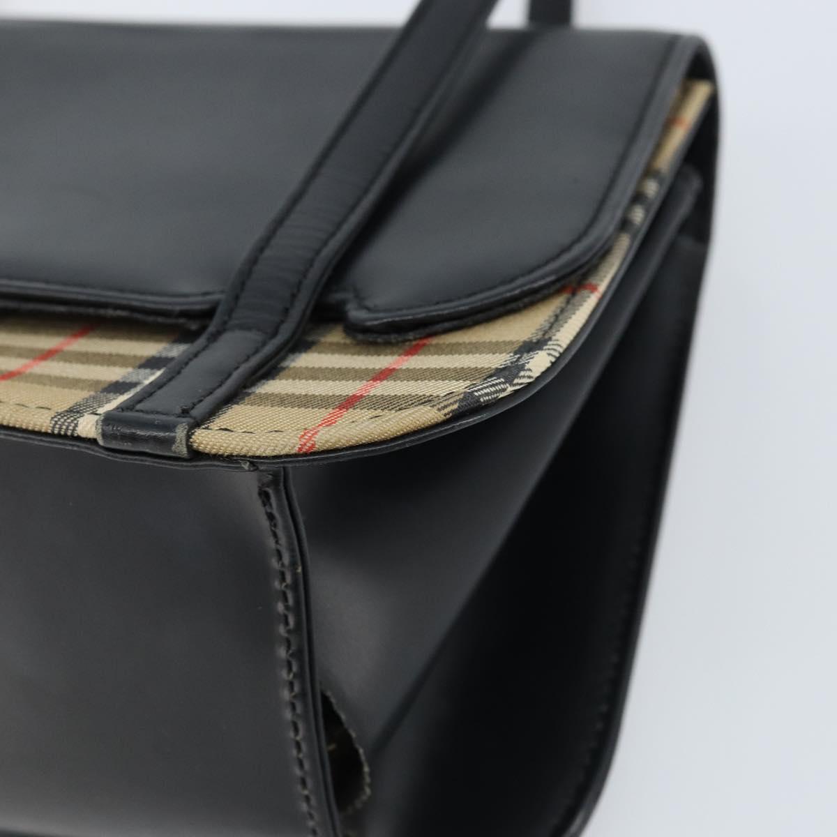 Burberrys Nova Check Hand Bag Leather Black Silver Auth ep13393
