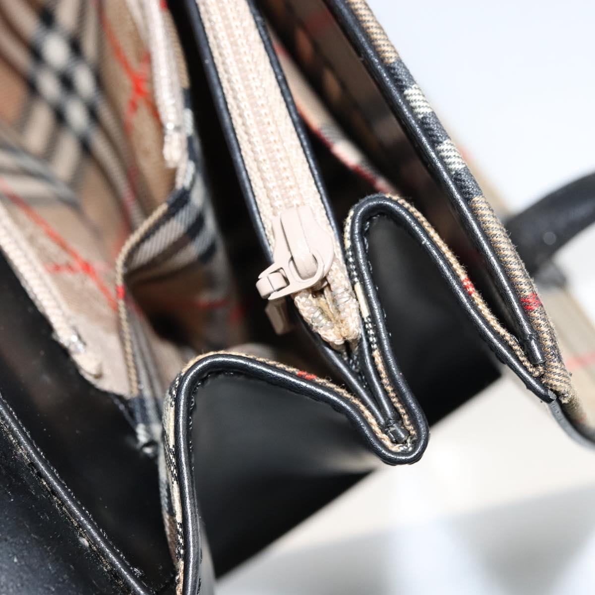 Burberrys Nova Check Hand Bag Leather Black Silver Auth ep13393
