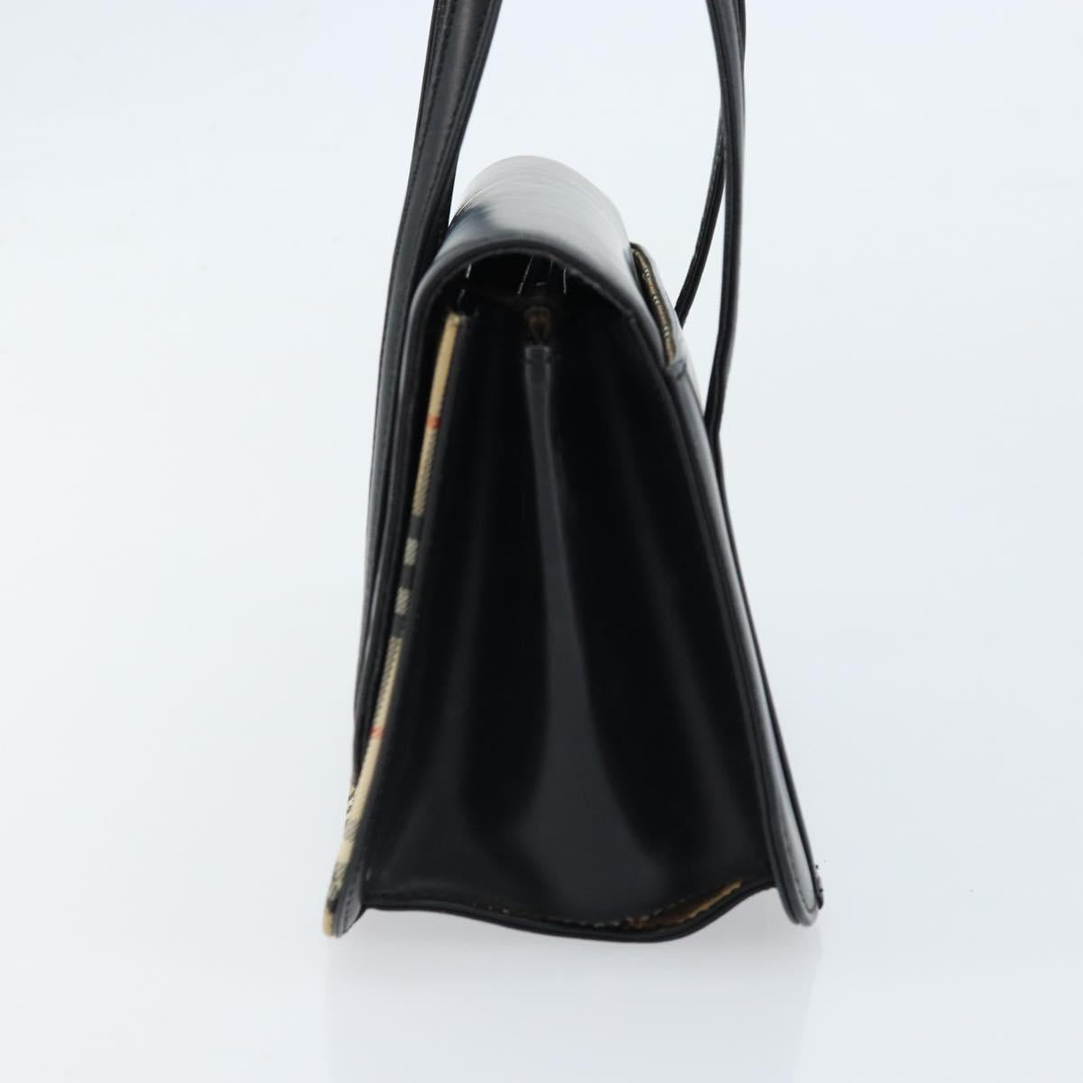 Burberrys Nova Check Hand Bag Leather Black Silver Auth ep13393
