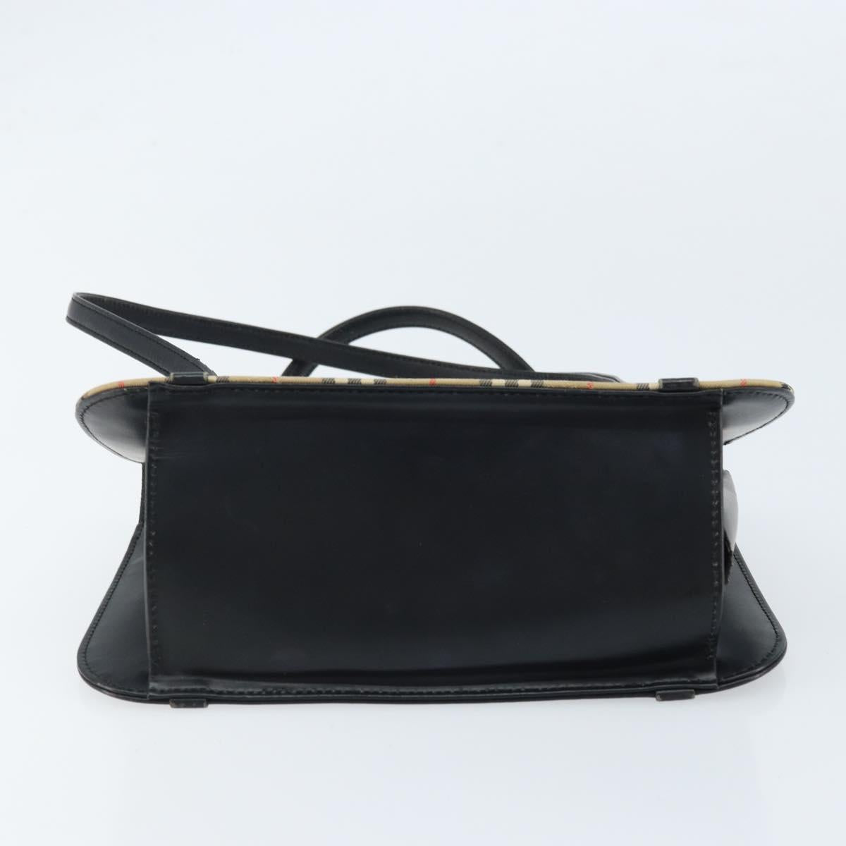 Burberrys Nova Check Hand Bag Leather Black Silver Auth ep13393