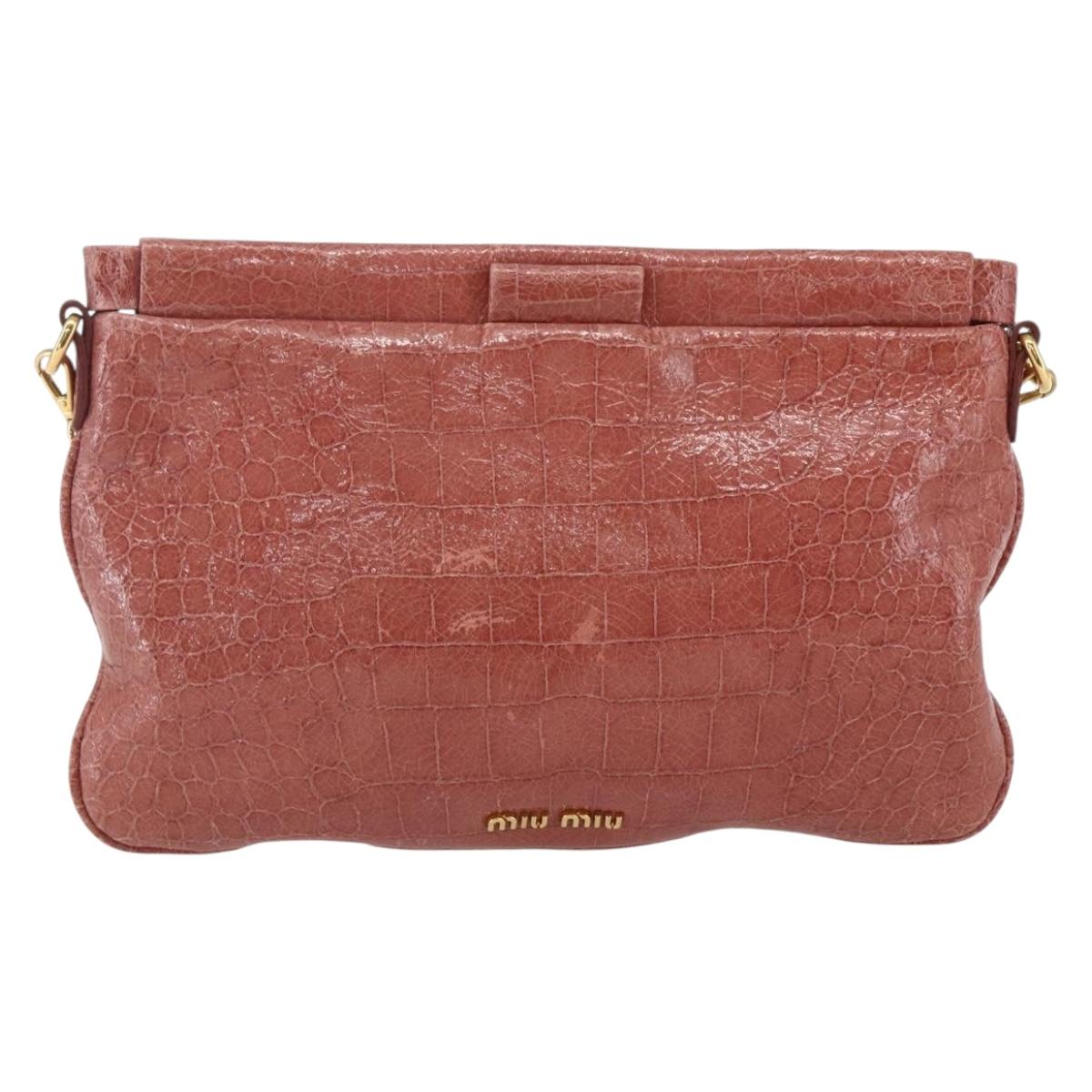 Miu Miu Shoulder Bag Leather Pink Gold Auth ep13395
