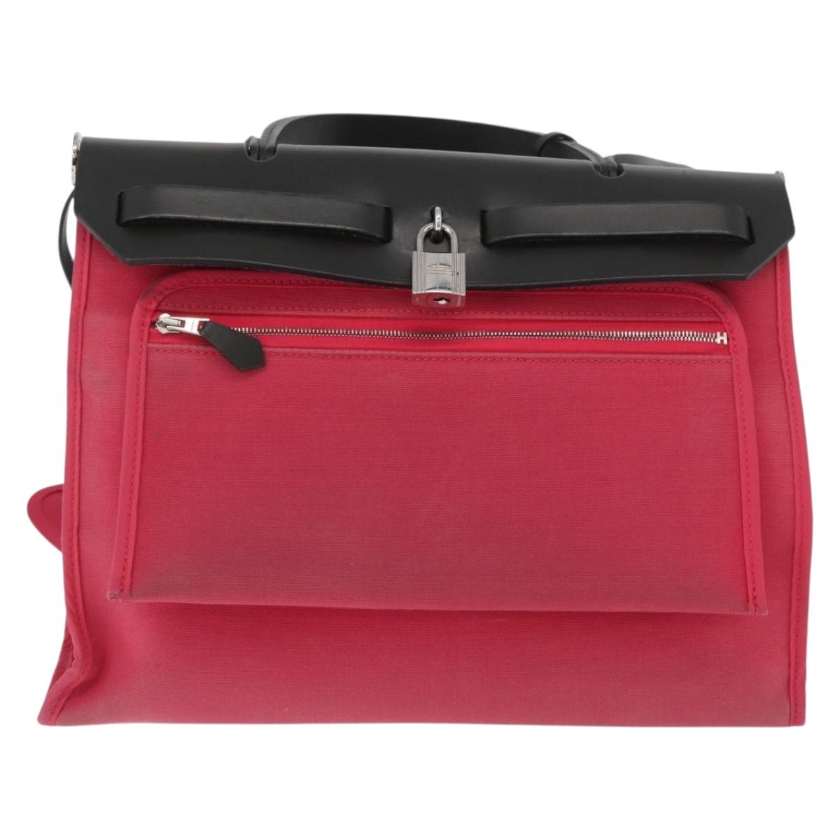 HERMES Herbag Zip Hand Bag Canvas Pink Silver Auth ep13396