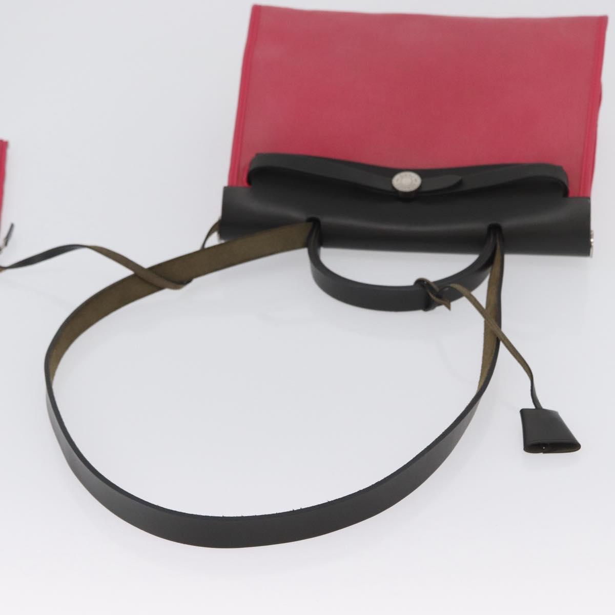HERMES Herbag Zip Hand Bag Canvas Pink Silver Auth ep13396