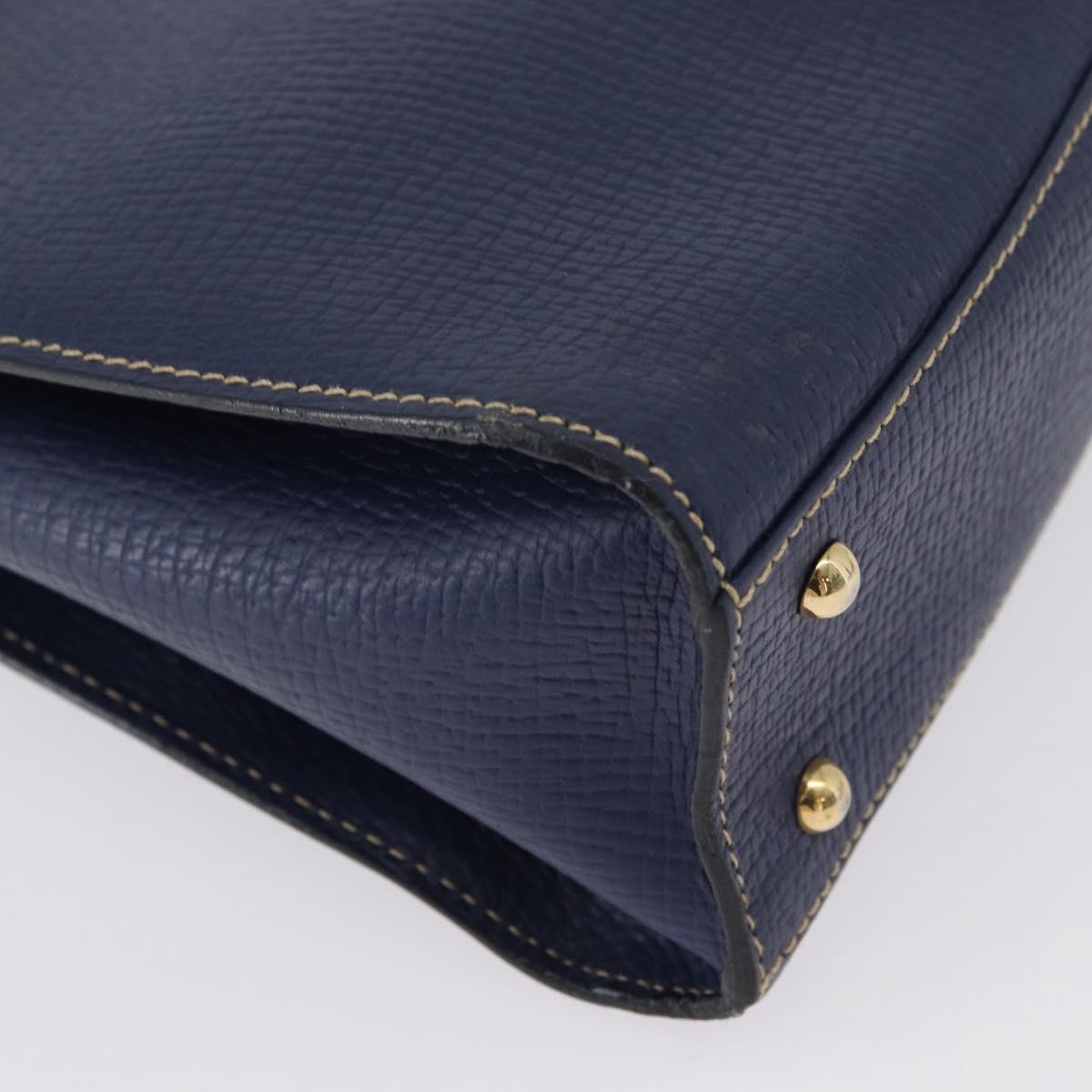LOEWE Shoulder Bag Leather Navy Gold Auth ep13402