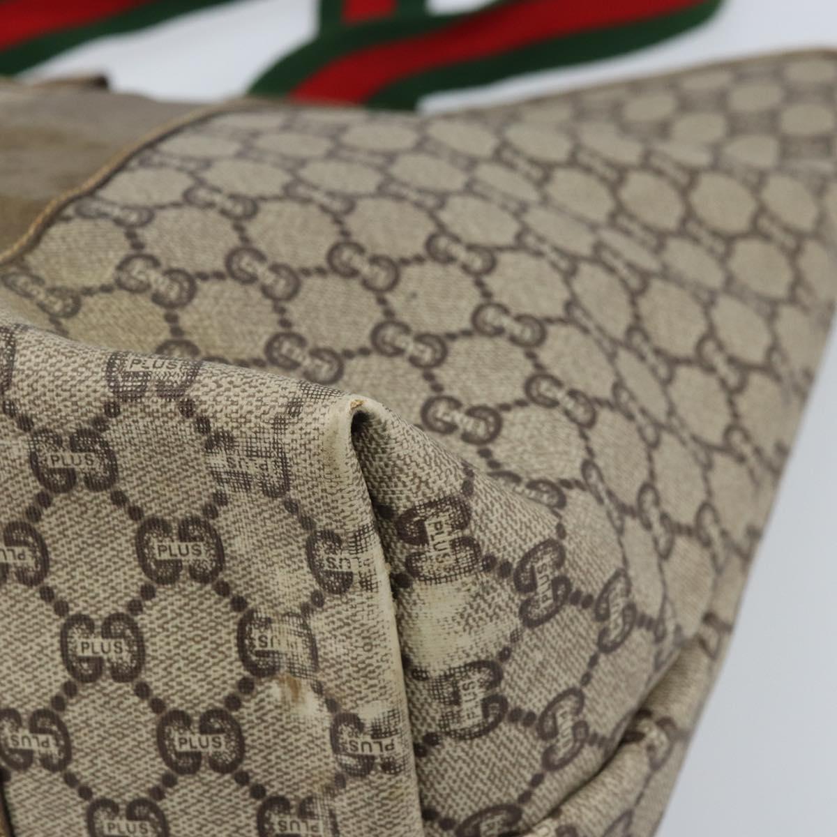 GUCCI GG Plus Supreme Web Sherry Line Tote Bag PVC Beige Gold Auth ep13405