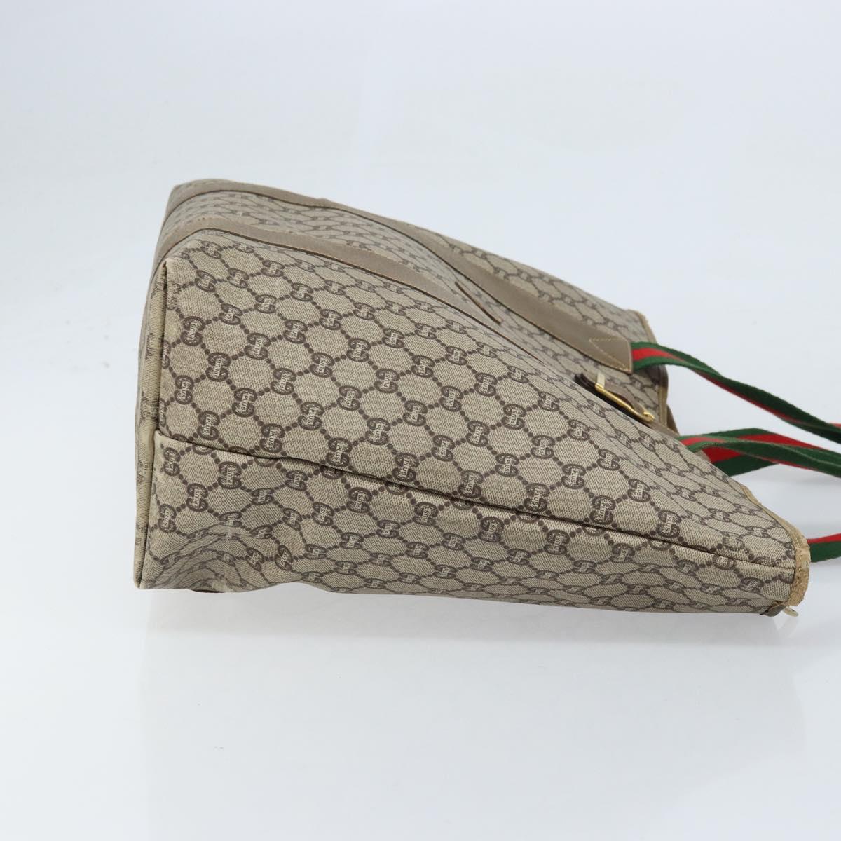 GUCCI GG Plus Supreme Web Sherry Line Tote Bag PVC Beige Gold Auth ep13405
