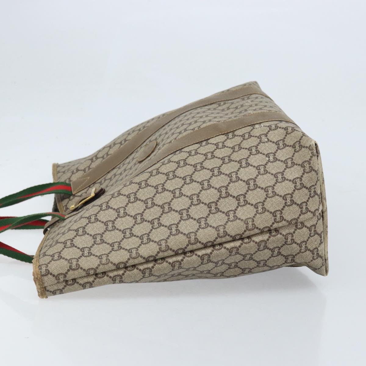 GUCCI GG Plus Supreme Web Sherry Line Tote Bag PVC Beige Gold Auth ep13405