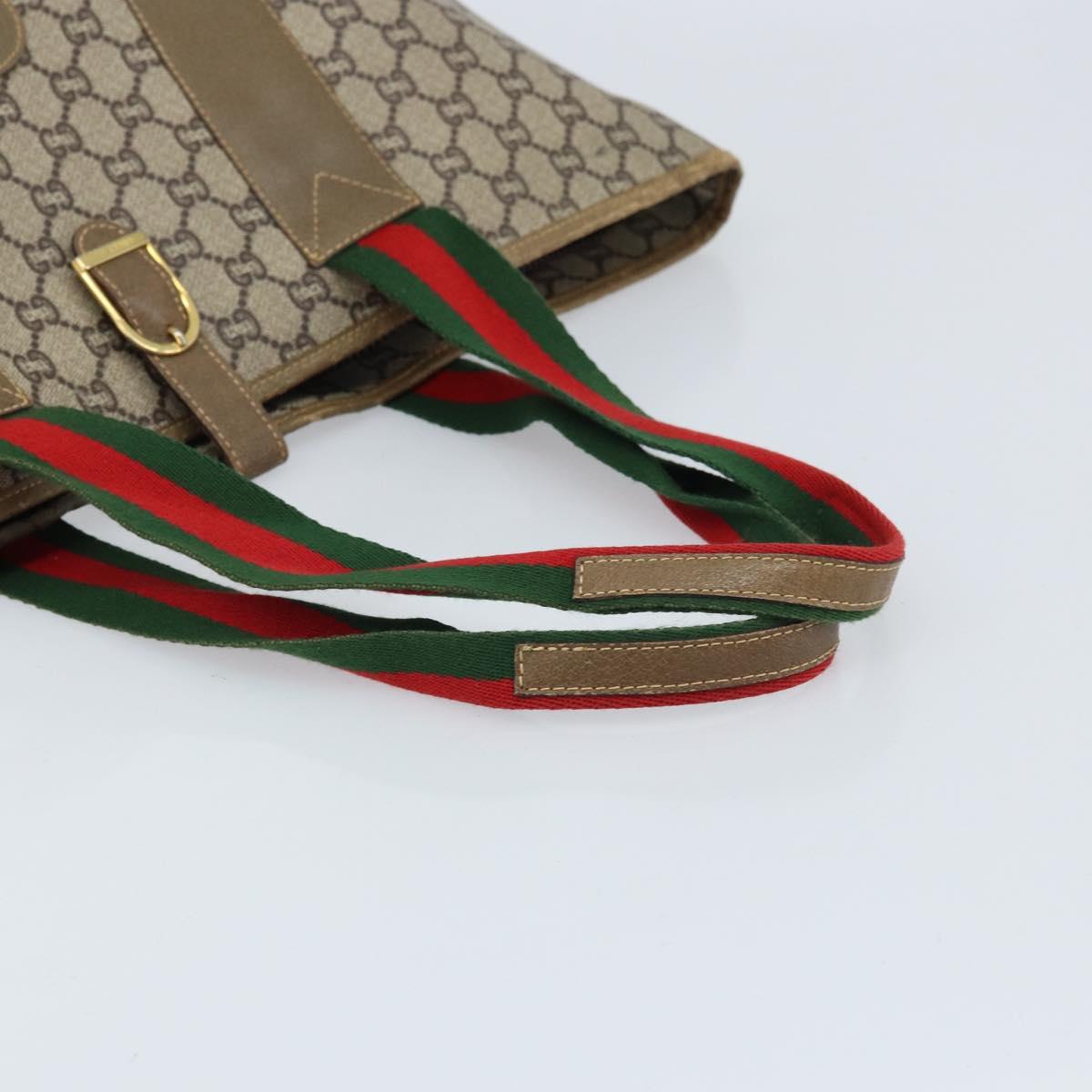 GUCCI GG Plus Supreme Web Sherry Line Tote Bag PVC Beige Gold Auth ep13405