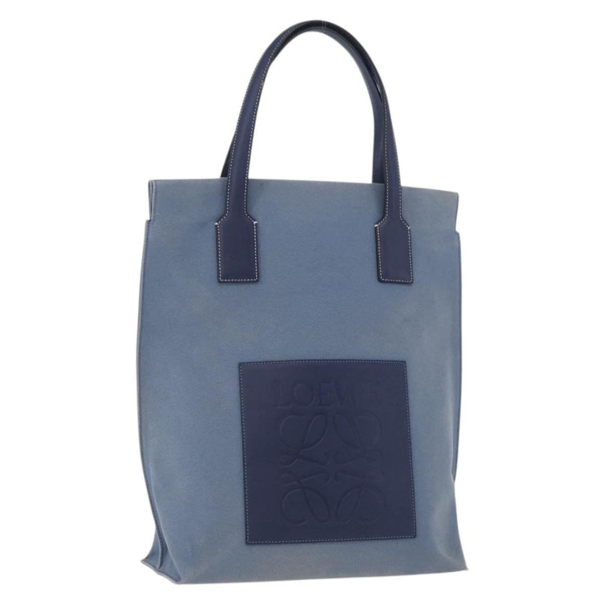 LOEWE Tote Bag Canvas Light Blue Silver Auth ep13411