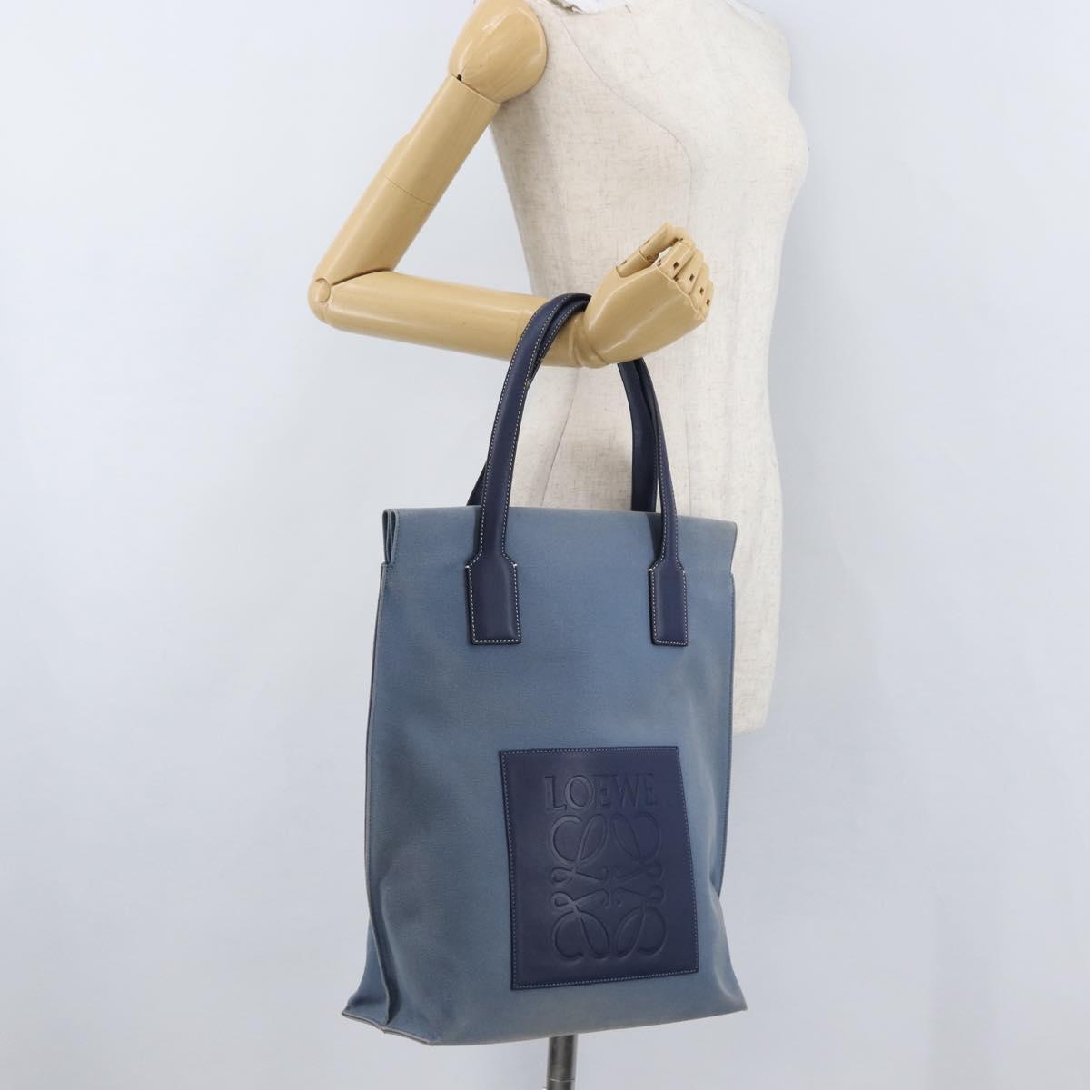LOEWE Tote Bag Canvas Light Blue Silver Auth ep13411