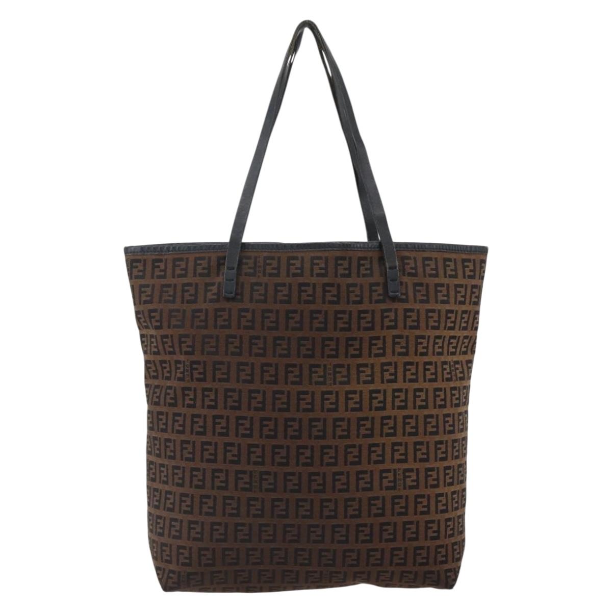 FENDI Zucchino Canvas Tote Bag Brown Black Auth ep13413