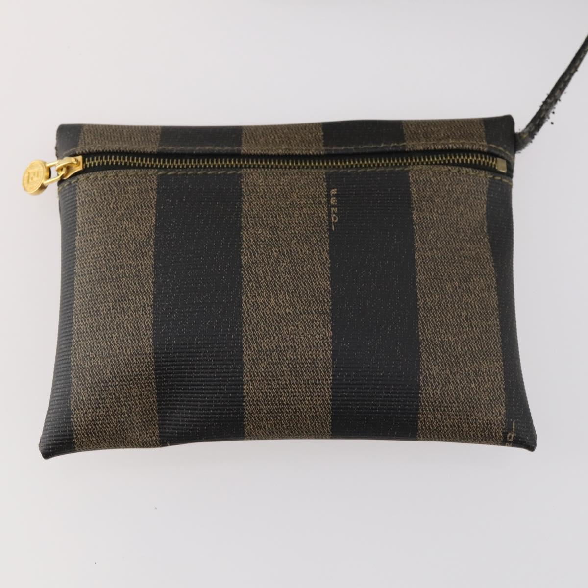 FENDI Pecan Canvas Shoulder Bag PVC Black Brown Auth ep13414