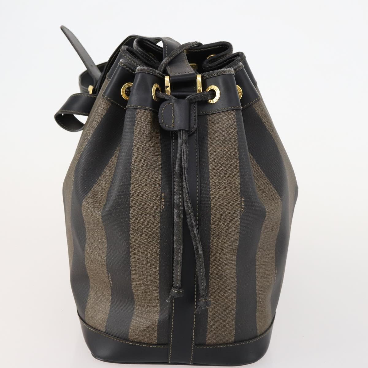 FENDI Pecan Canvas Shoulder Bag PVC Black Brown Auth ep13414