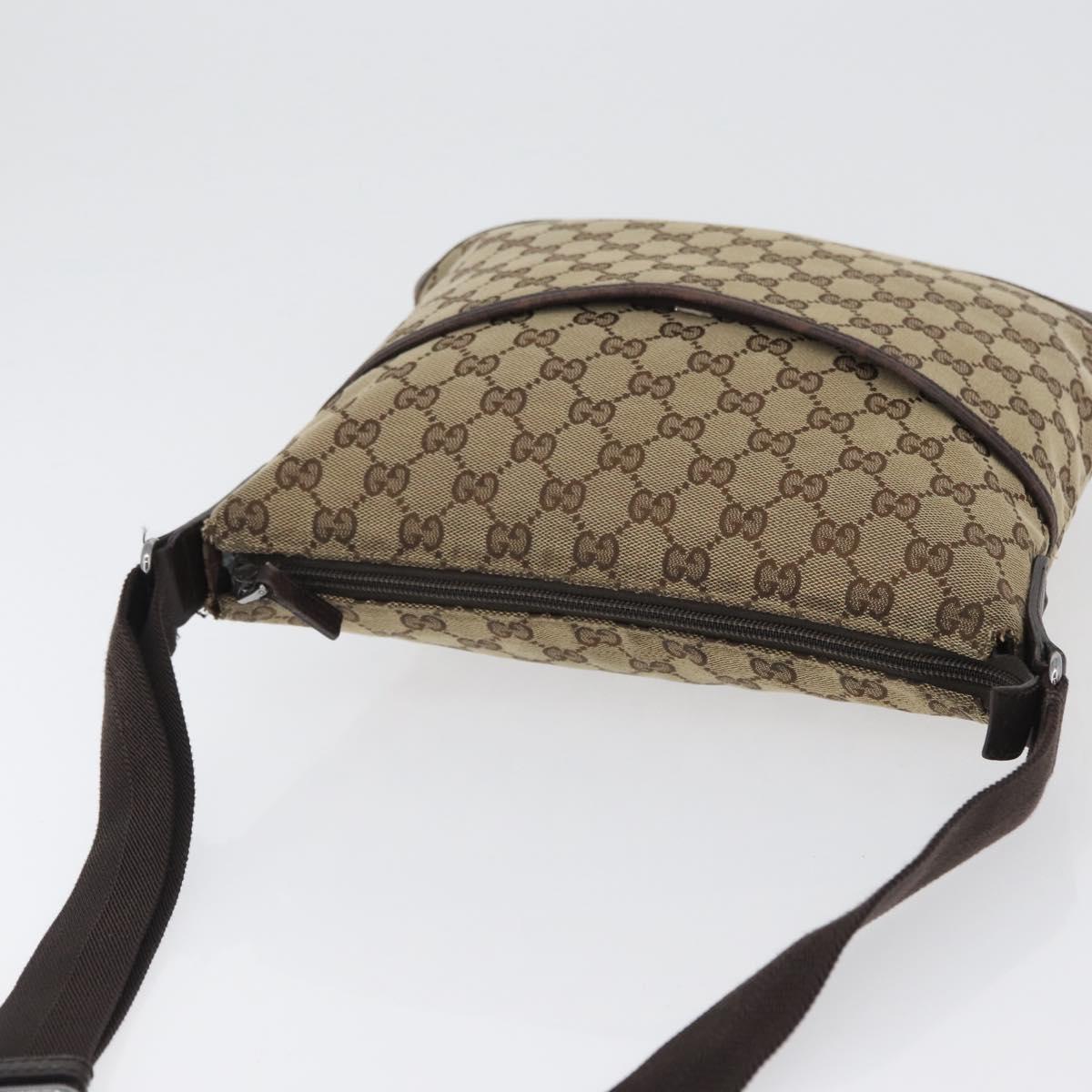GUCCI GG Canvas Shoulder Bag Beige Silver 145857 Auth ep13417