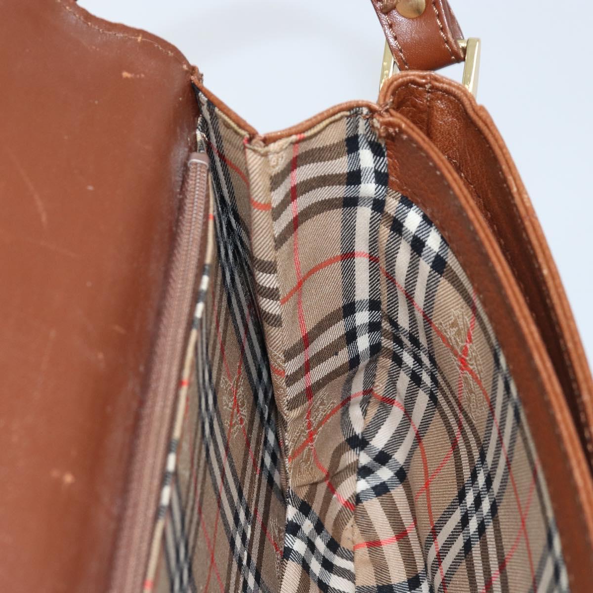 Burberrys Shoulder Bag Leather Brown Gold Auth ep13419