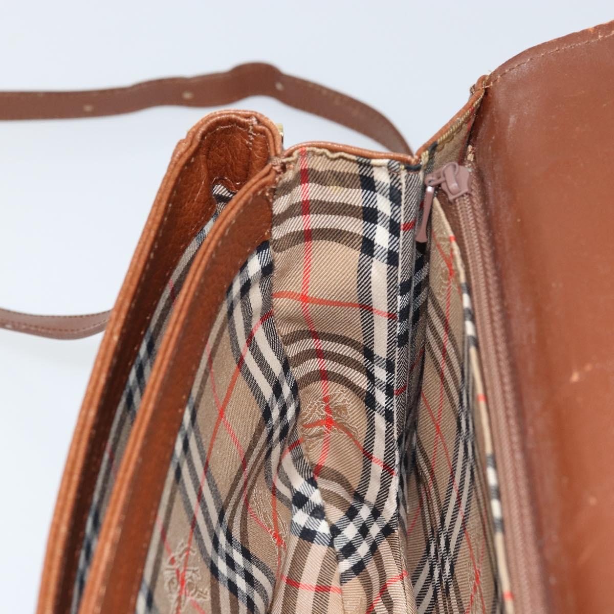 Burberrys Shoulder Bag Leather Brown Gold Auth ep13419