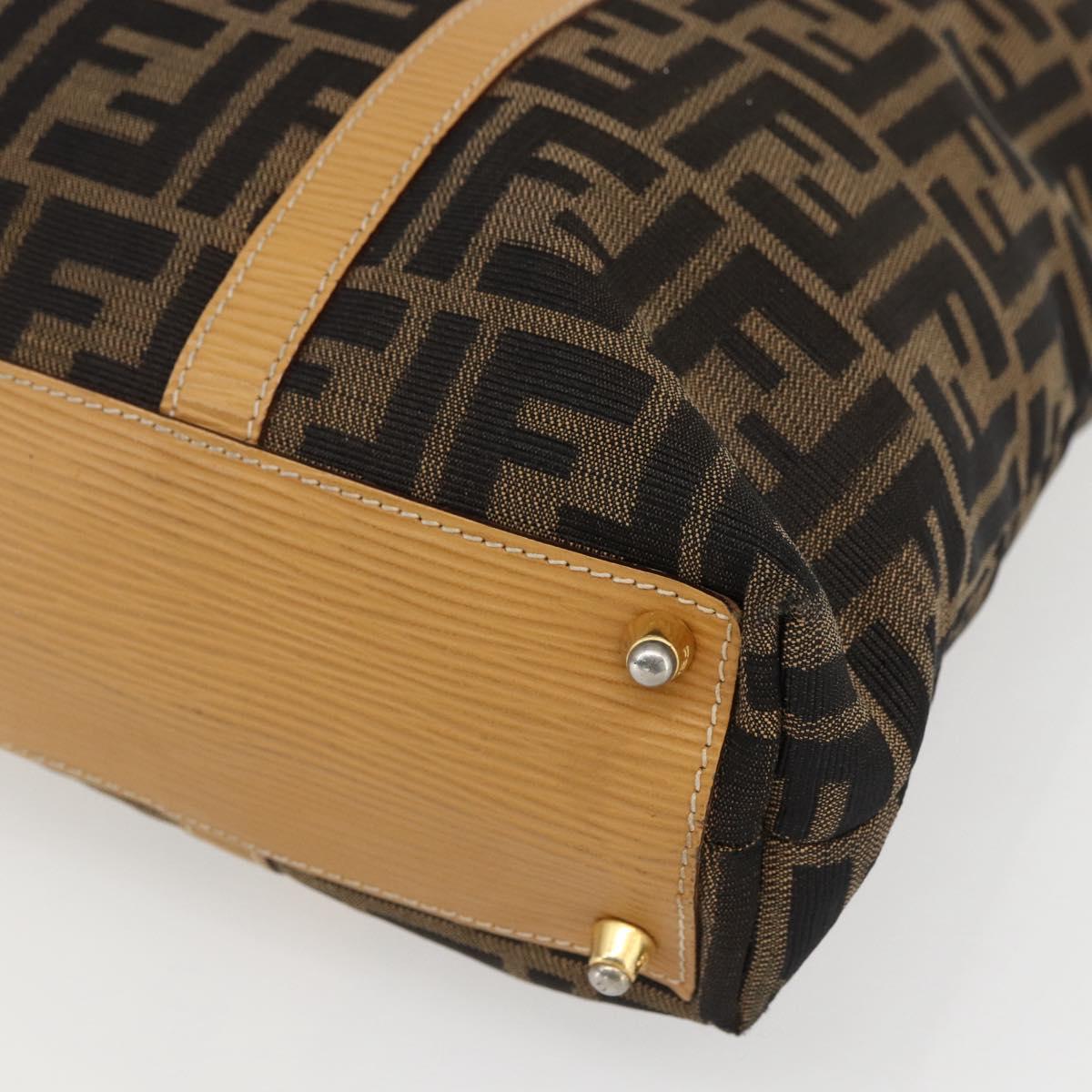 FENDI Zucca Canvas Hand Bag Brown Black Auth ep13422