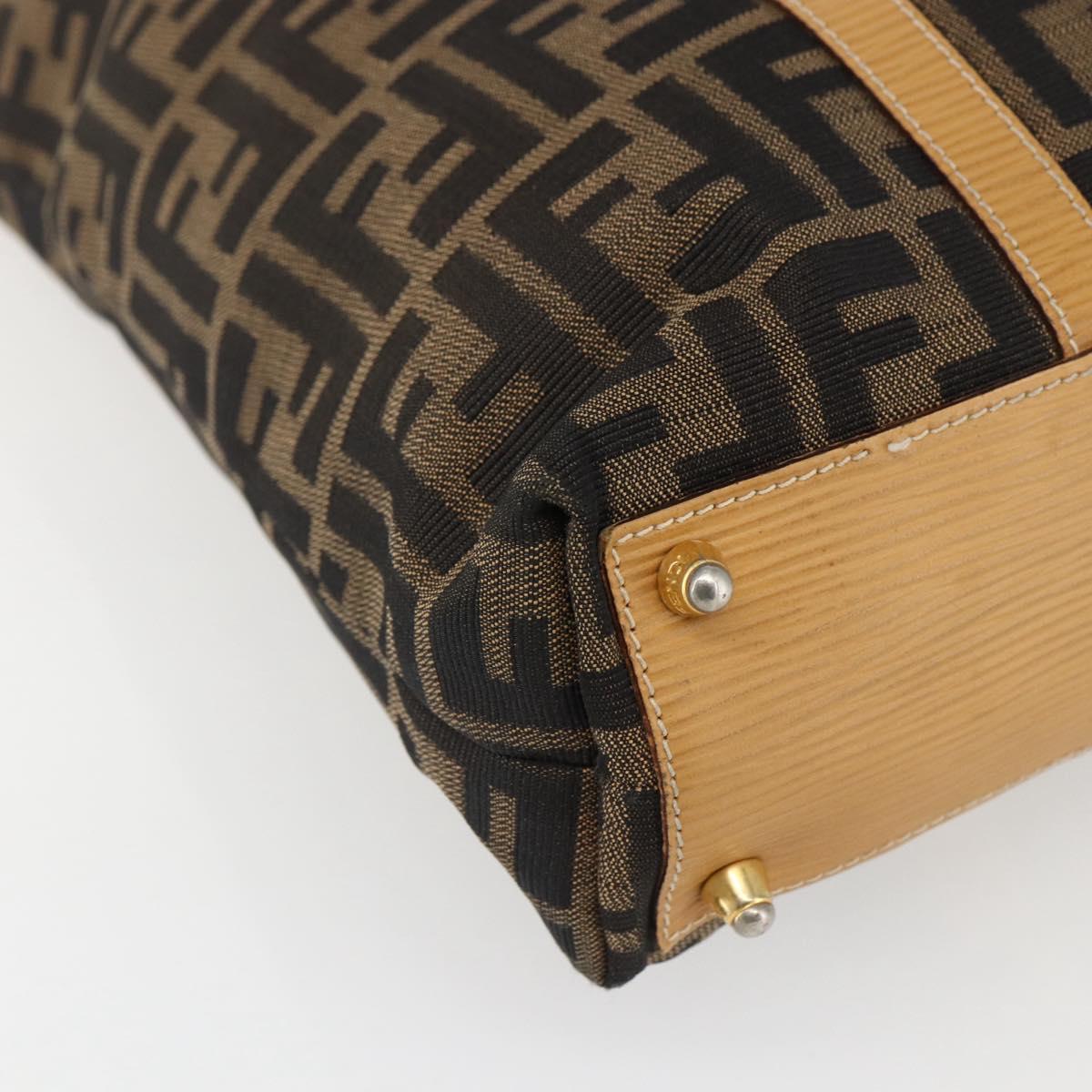 FENDI Zucca Canvas Hand Bag Brown Black Auth ep13422