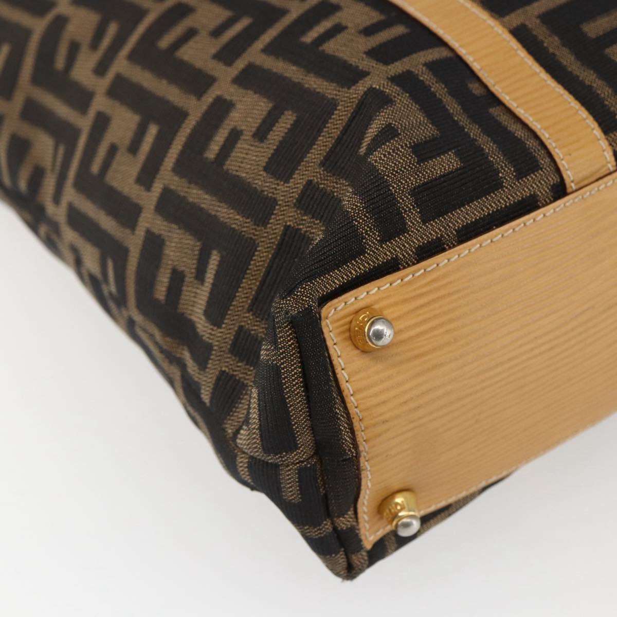 FENDI Zucca Canvas Hand Bag Brown Black Auth ep13422