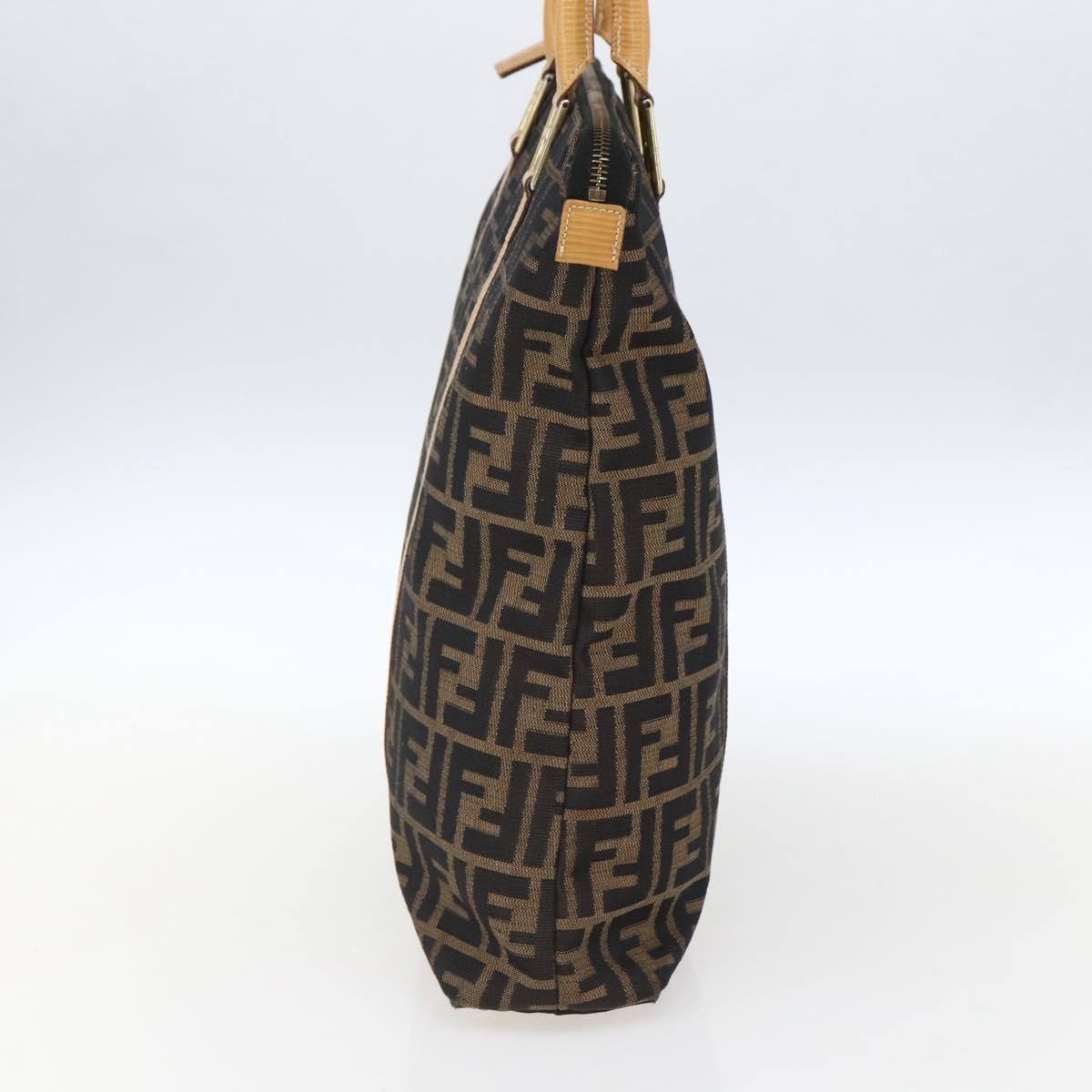 FENDI Zucca Canvas Hand Bag Brown Black Auth ep13422
