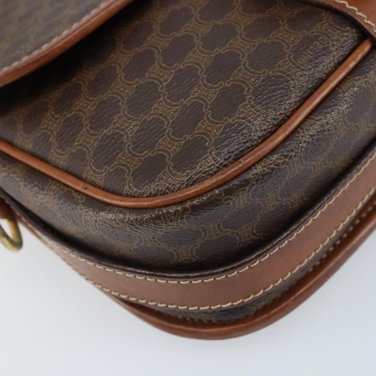 CELINE Macadam Canvas Shoulder Bag PVC Leather Brown Gold Auth ep13426