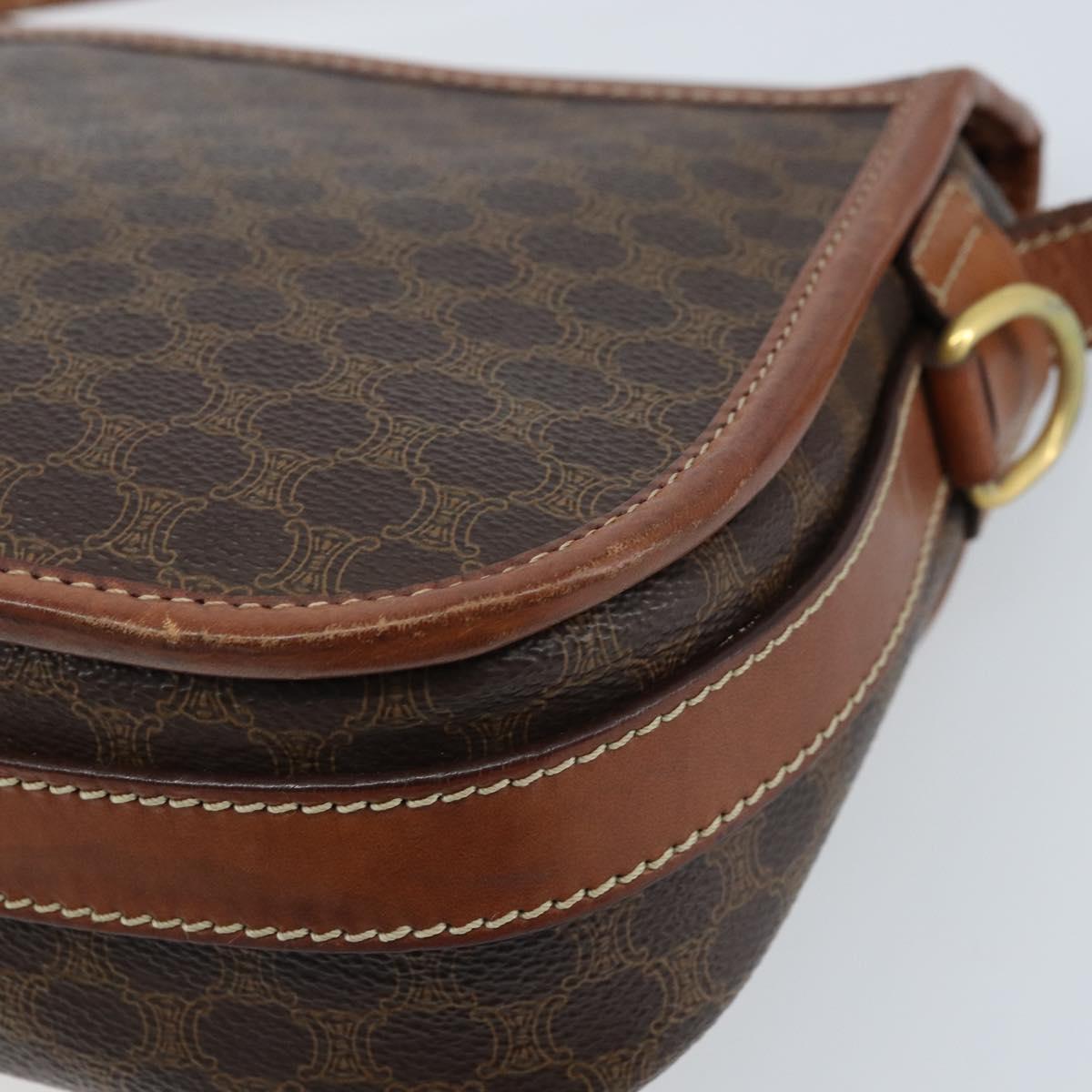 CELINE Macadam Canvas Shoulder Bag PVC Leather Brown Gold Auth ep13426