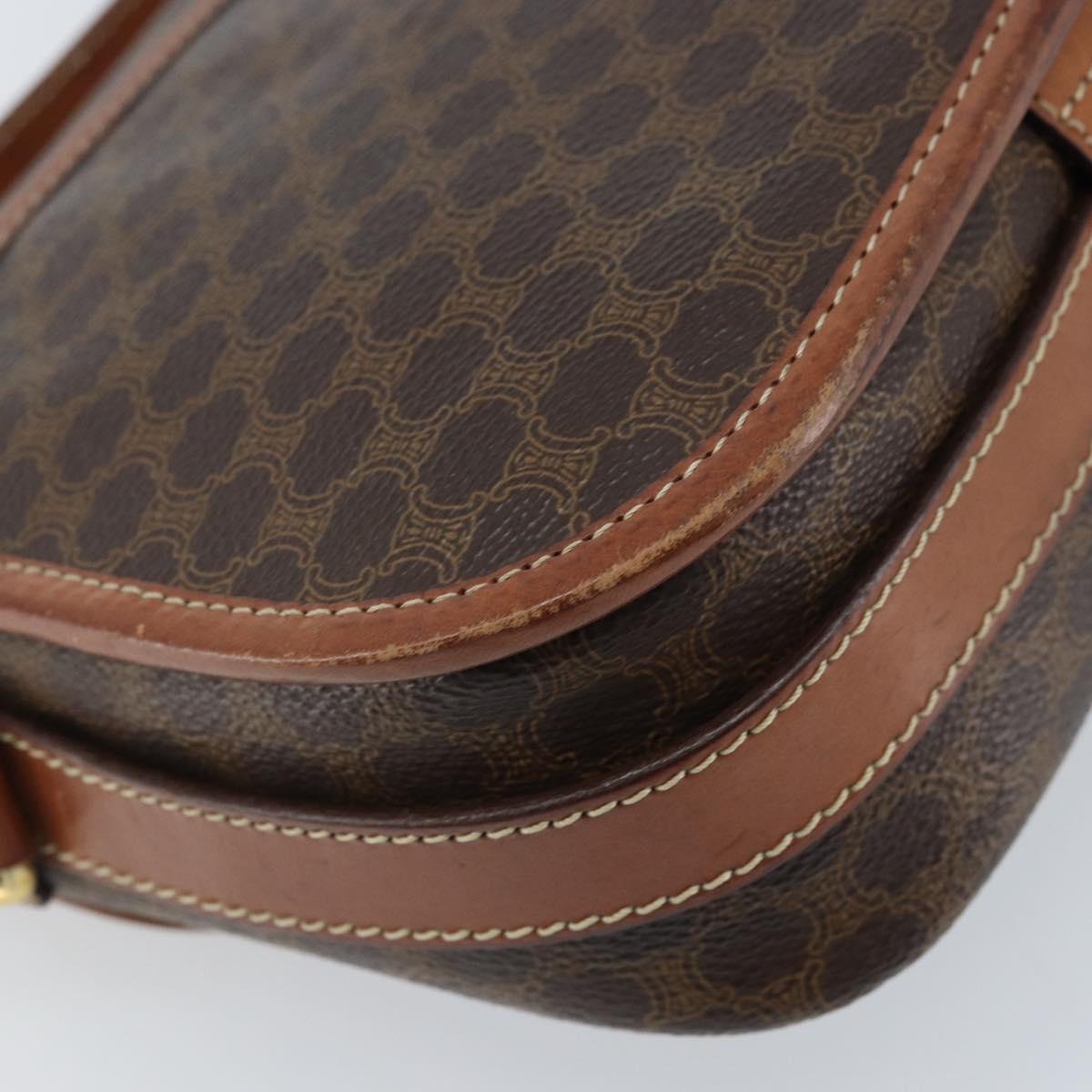 CELINE Macadam Canvas Shoulder Bag PVC Leather Brown Gold Auth ep13426