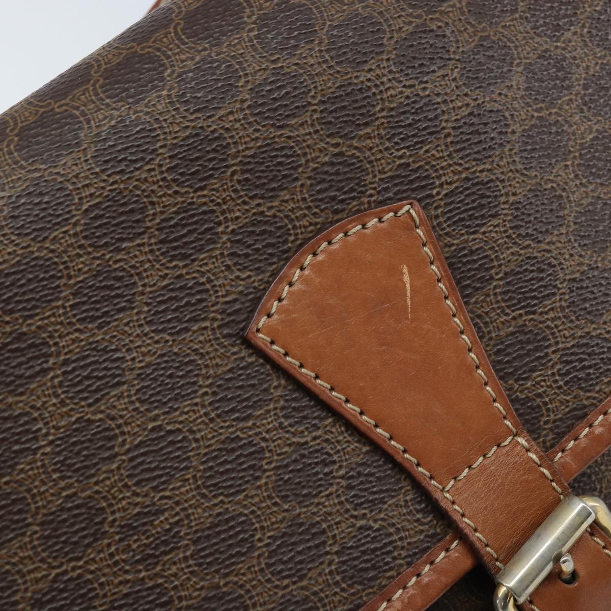 CELINE Macadam Canvas Shoulder Bag PVC Leather Brown Gold Auth ep13426