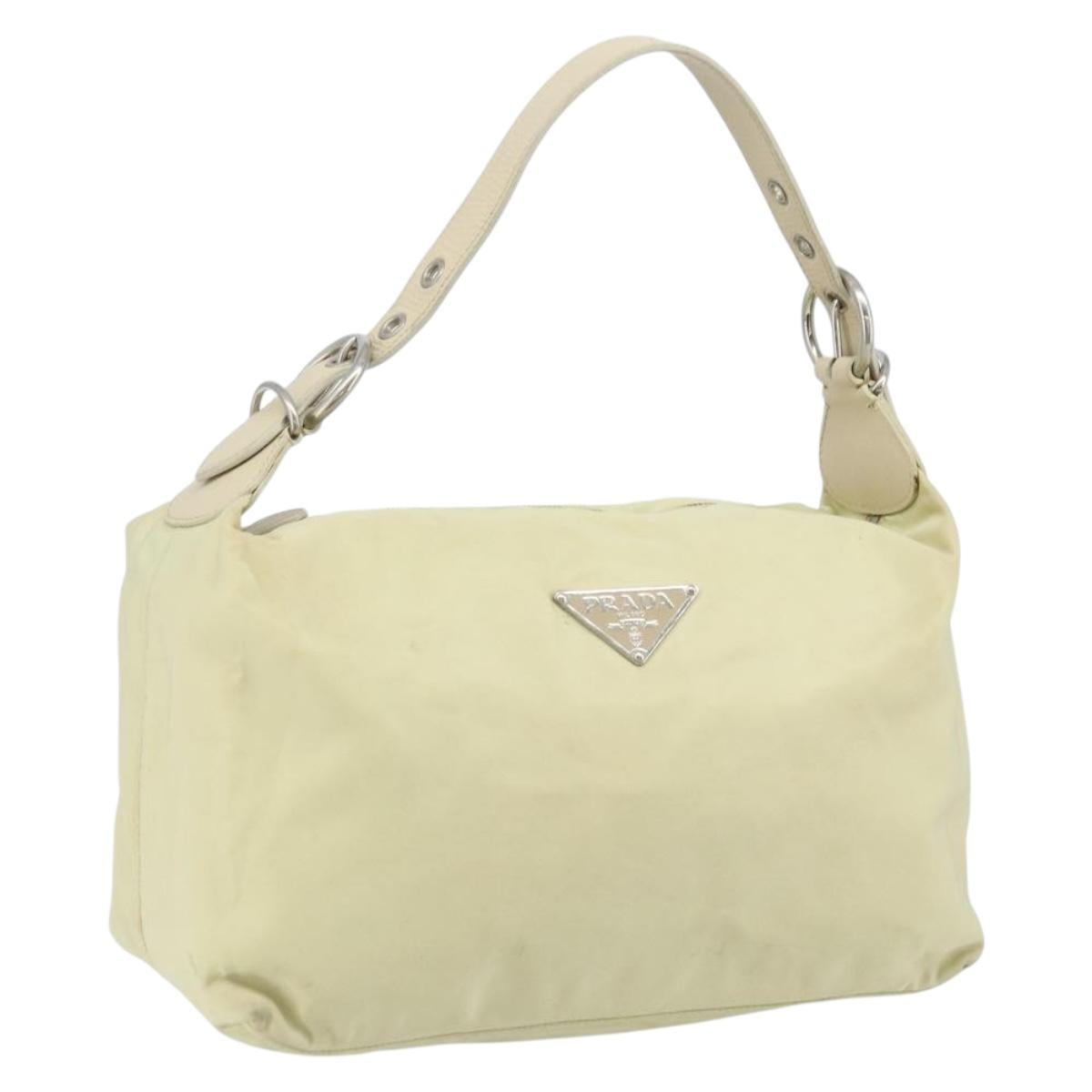 PRADA Shoulder Bag Nylon Ivory Silver Auth ep13428