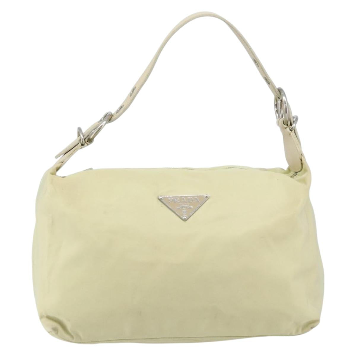PRADA Shoulder Bag Nylon Ivory Silver Auth ep13428
