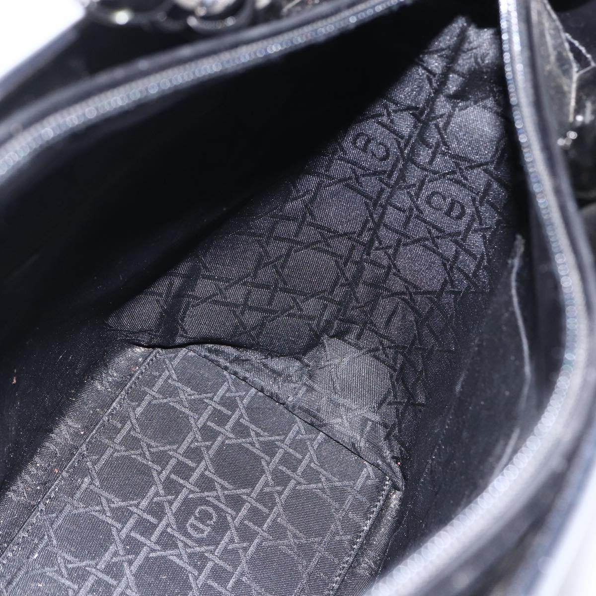 Christian Dior Maris Pearl Tote Bag Patent leather Black Silver Auth ep13429