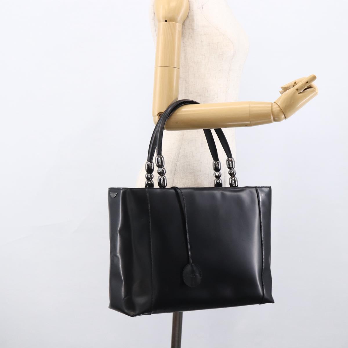 Christian Dior Maris Pearl Tote Bag Patent leather Black Silver Auth ep13429