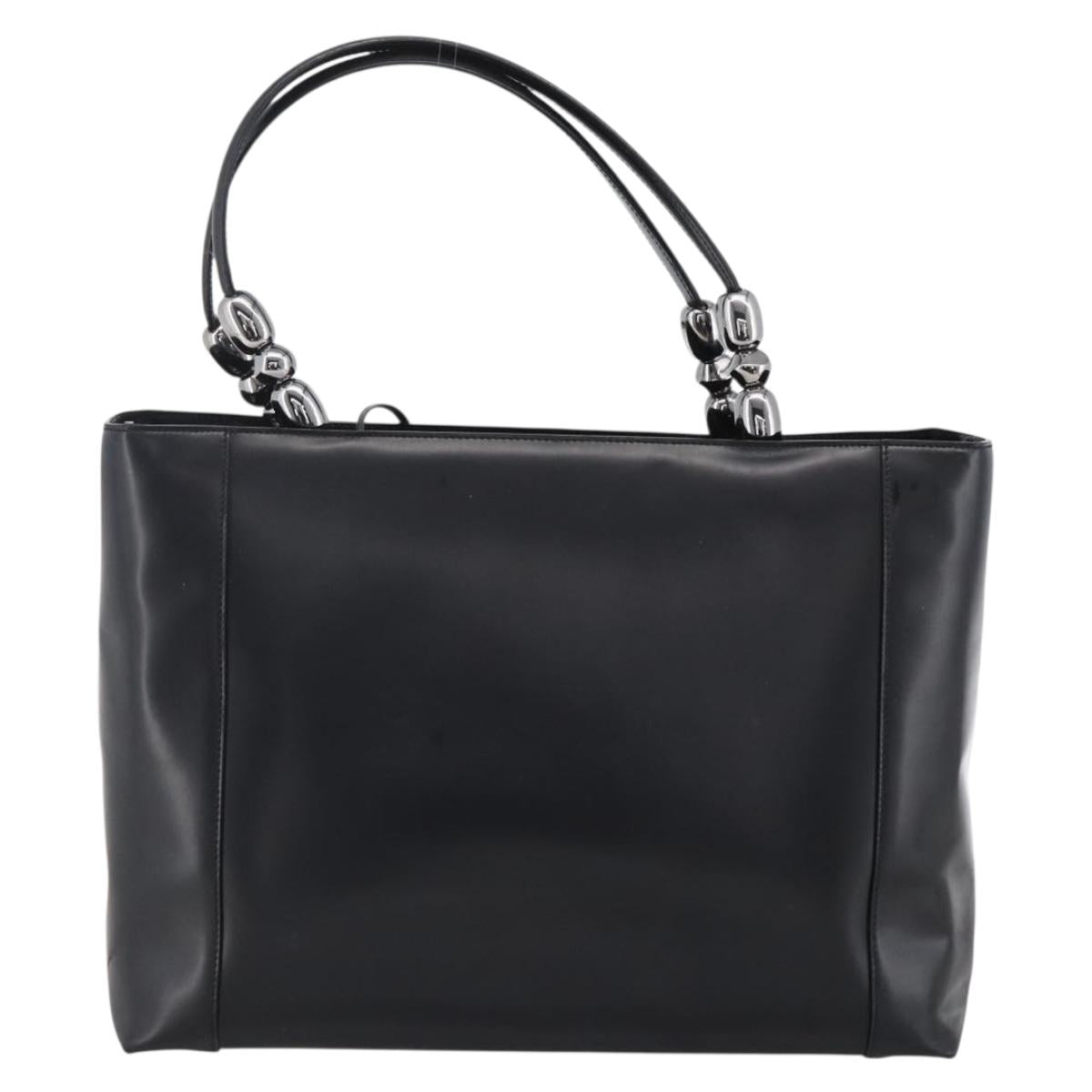 Christian Dior Maris Pearl Tote Bag Patent leather Black Silver Auth ep13429