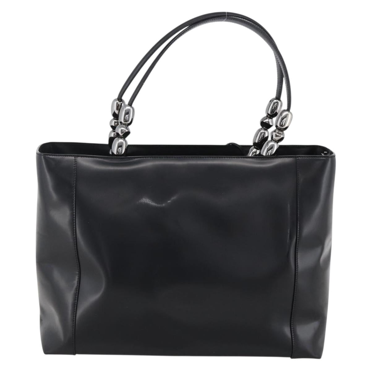 Christian Dior Maris Pearl Tote Bag Patent leather Black Silver Auth ep13429