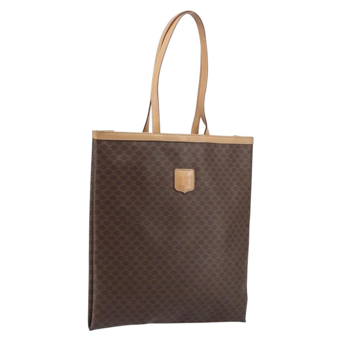 CELINE Macadam Canvas Tote Bag PVC Leather Brown Gold Auth ep13444