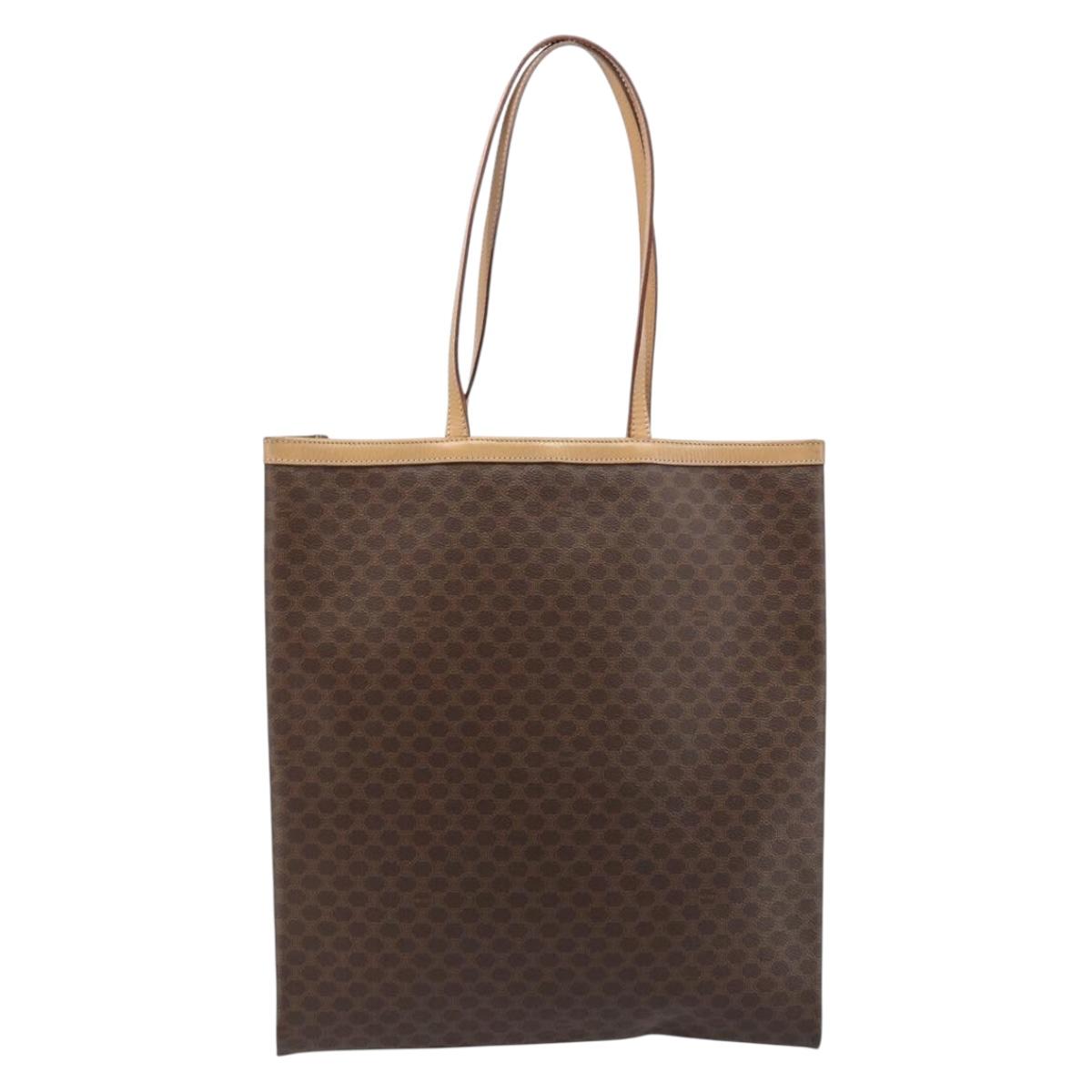 CELINE Macadam Canvas Tote Bag PVC Leather Brown Gold Auth ep13444