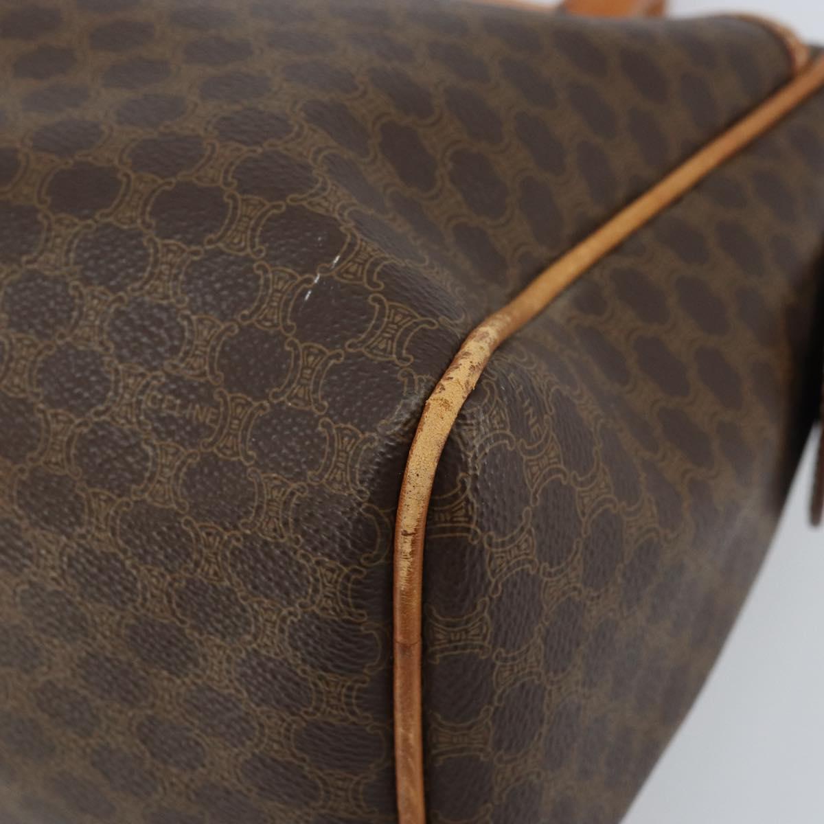 CELINE Macadam Canvas Hand Bag PVC Leather Brown Gold Auth ep13448