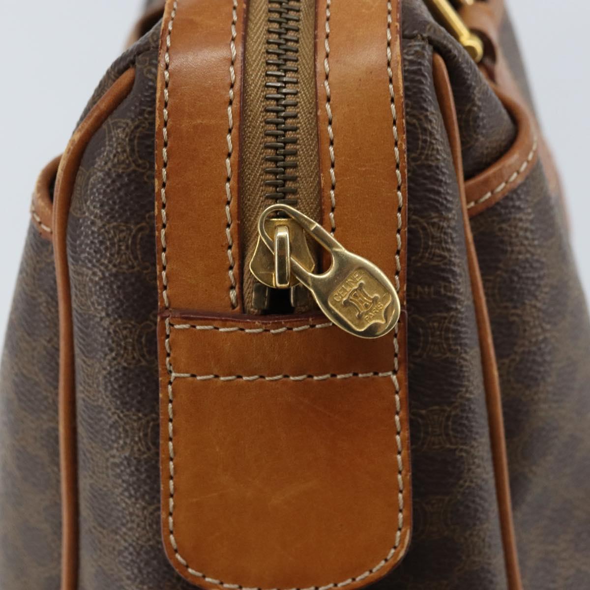 CELINE Macadam Canvas Hand Bag PVC Leather Brown Gold Auth ep13448