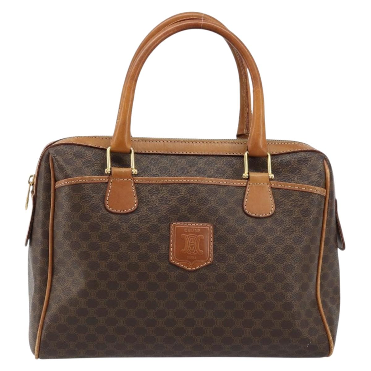 CELINE Macadam Canvas Hand Bag PVC Leather Brown Gold Auth ep13448
