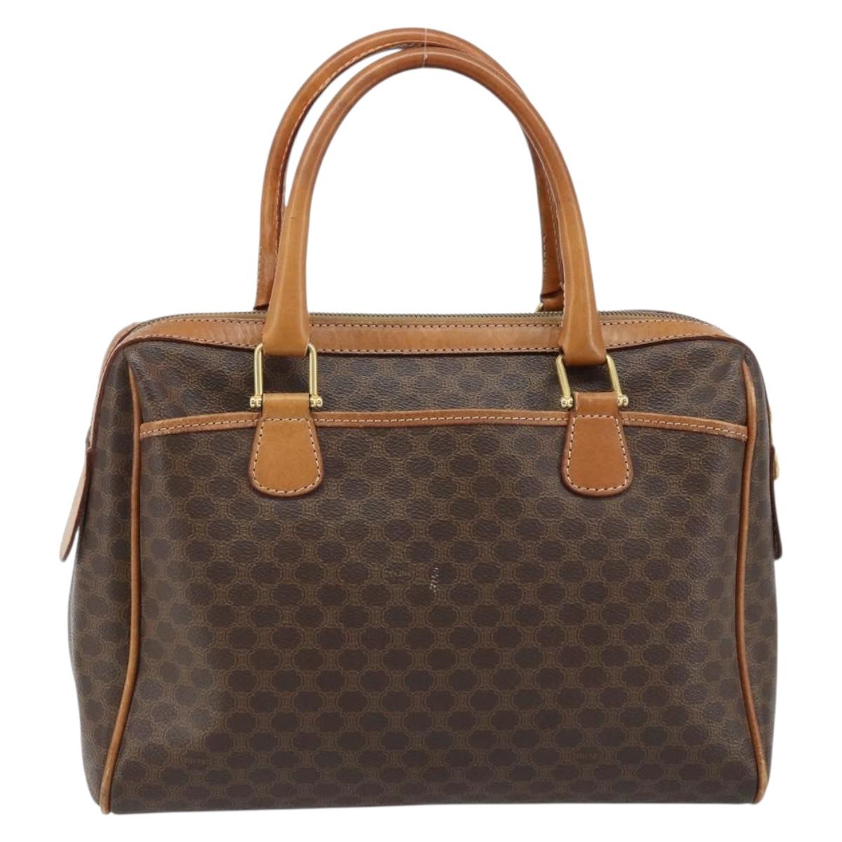 CELINE Macadam Canvas Hand Bag PVC Leather Brown Gold Auth ep13448