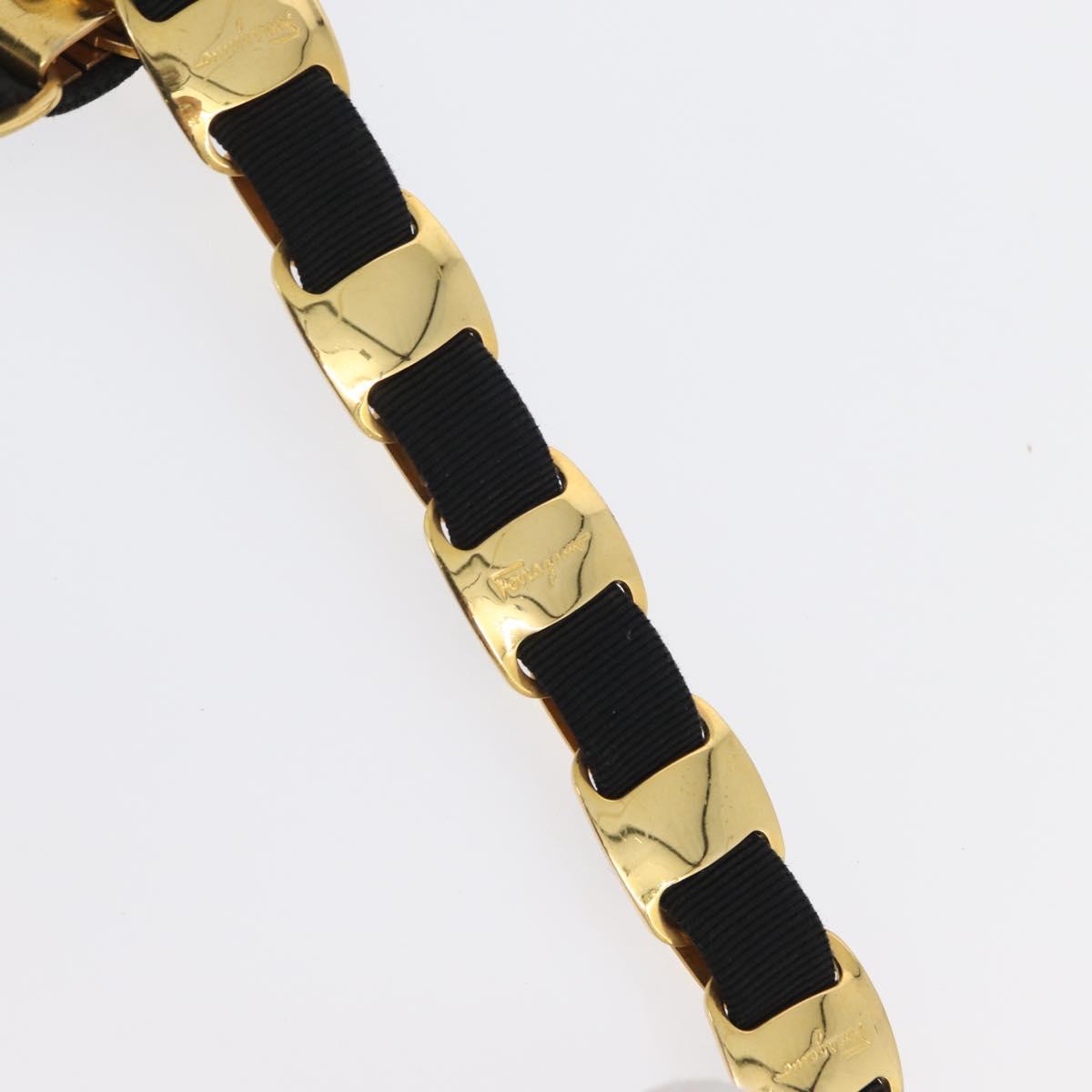 Salvatore Ferragamo Chain Vala Shoulder Bag Nylon Black Gold Auth ep13450