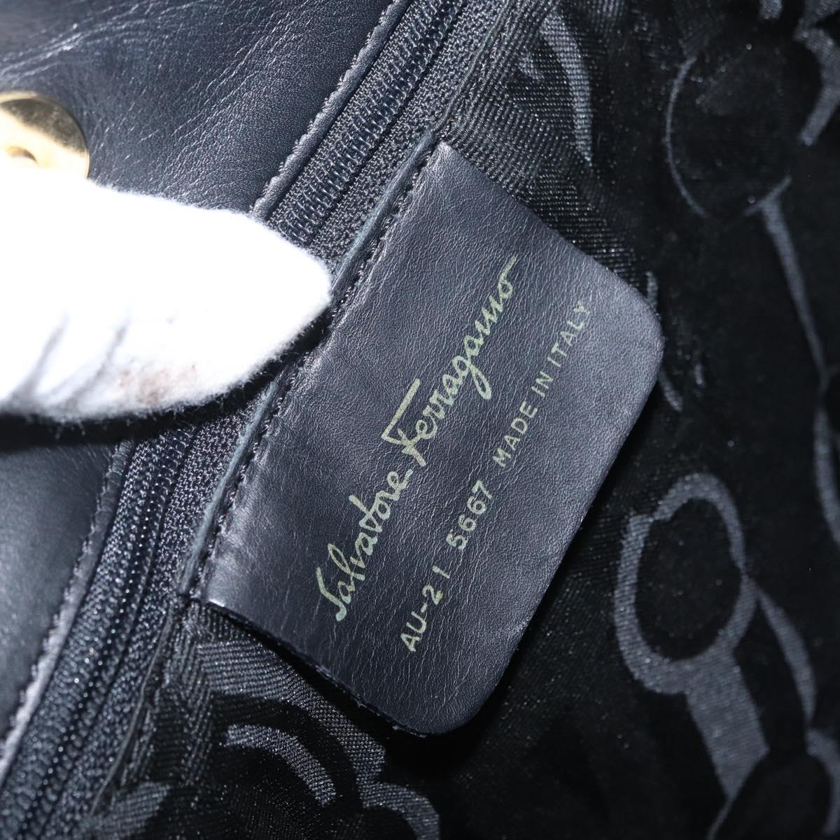 Salvatore Ferragamo Chain Vala Shoulder Bag Nylon Black Gold Auth ep13450
