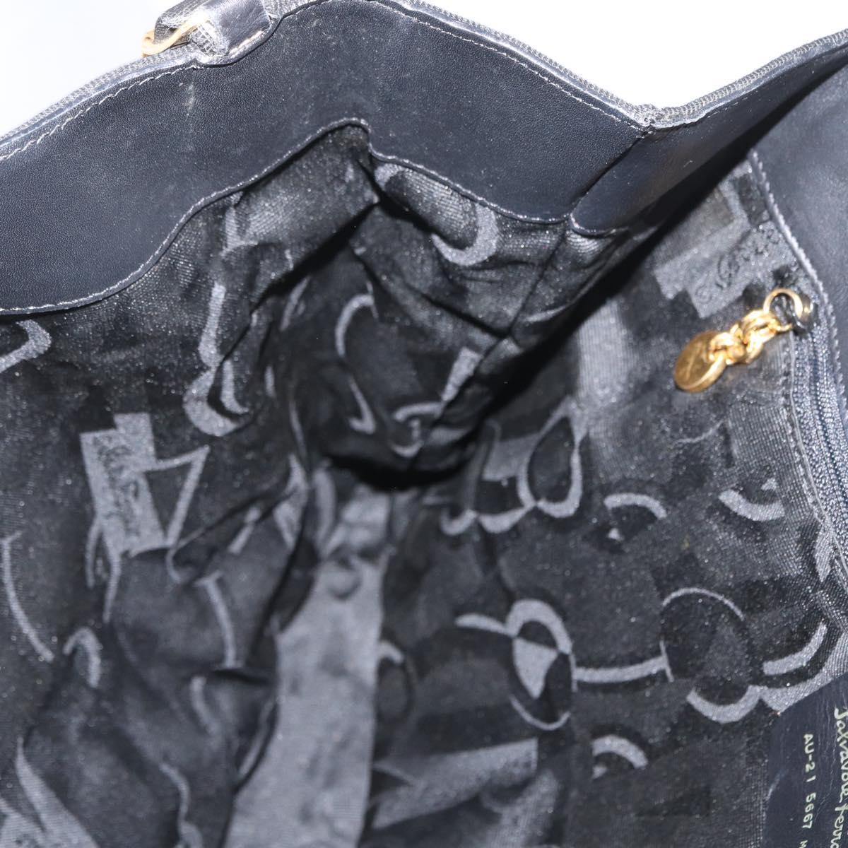 Salvatore Ferragamo Chain Vala Shoulder Bag Nylon Black Gold Auth ep13450