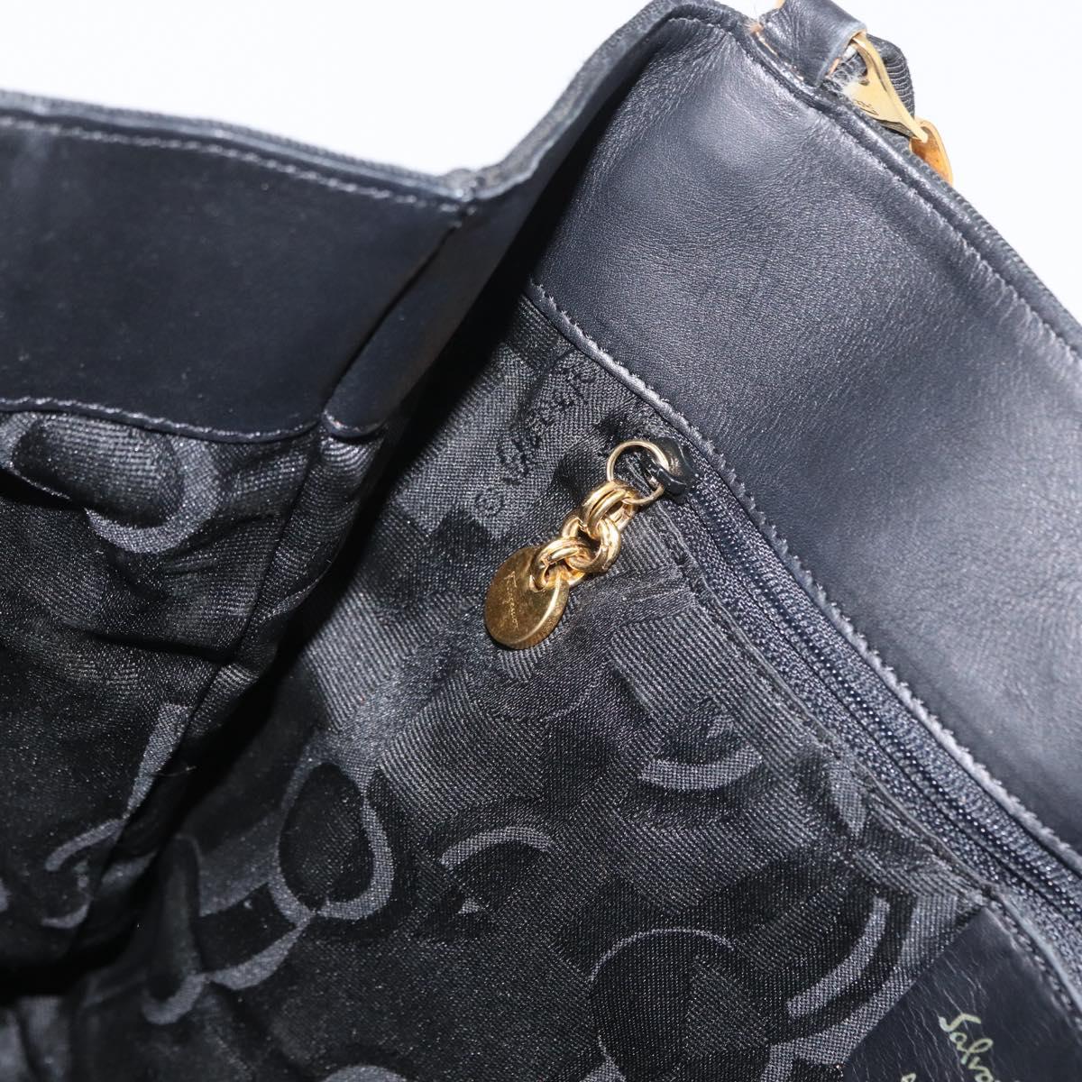 Salvatore Ferragamo Chain Vala Shoulder Bag Nylon Black Gold Auth ep13450