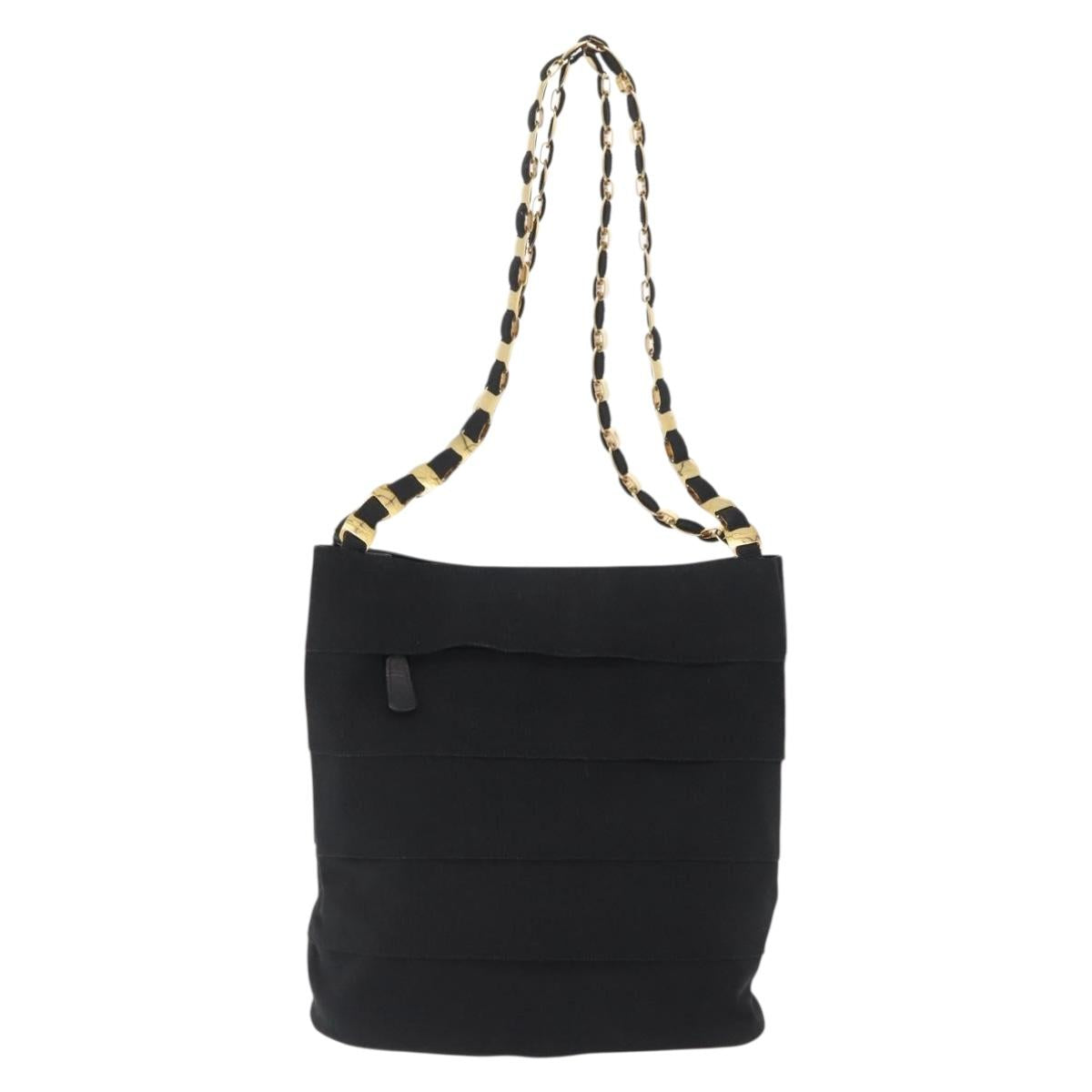 Salvatore Ferragamo Chain Vala Shoulder Bag Nylon Black Gold Auth ep13450