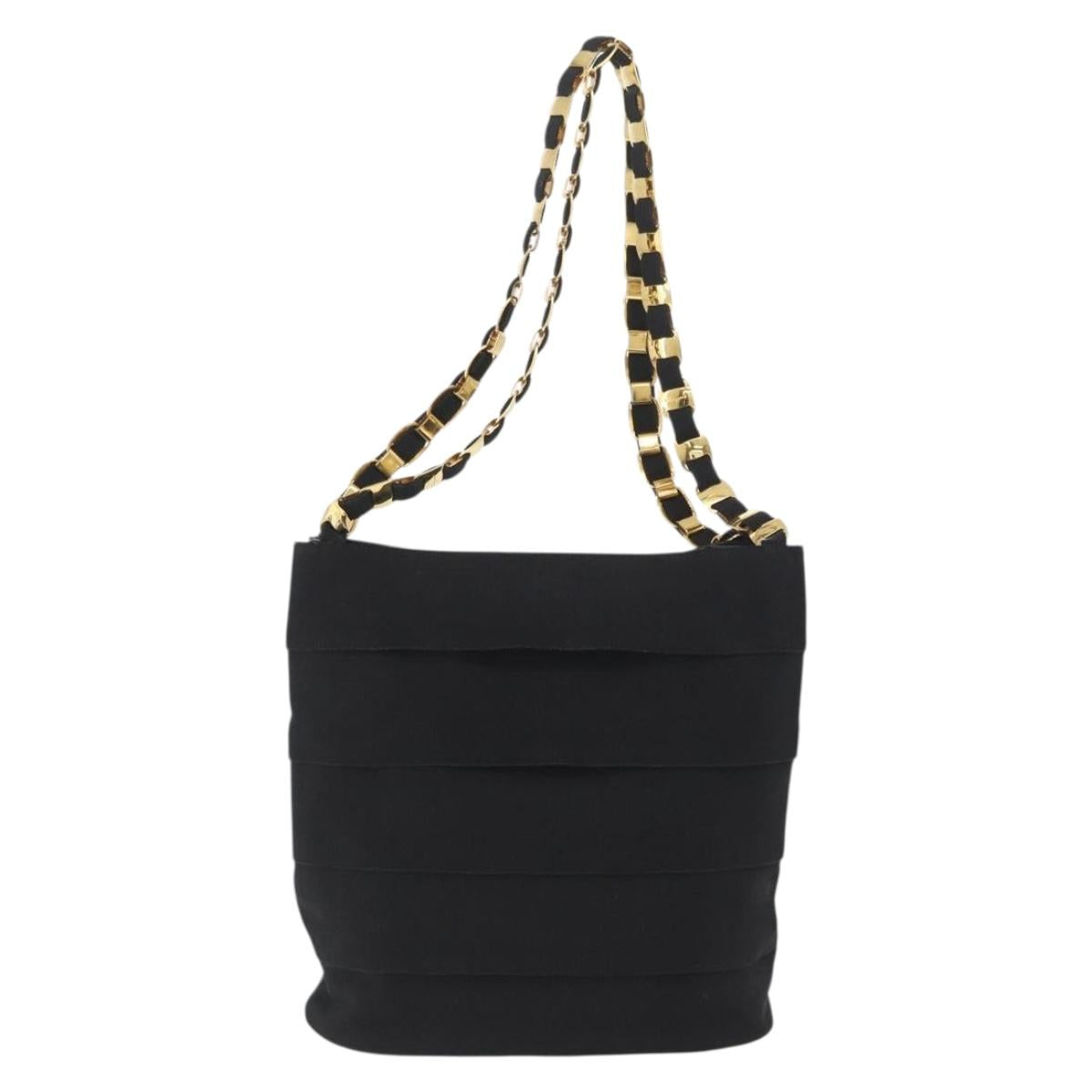 Salvatore Ferragamo Chain Vala Shoulder Bag Nylon Black Gold Auth ep13450