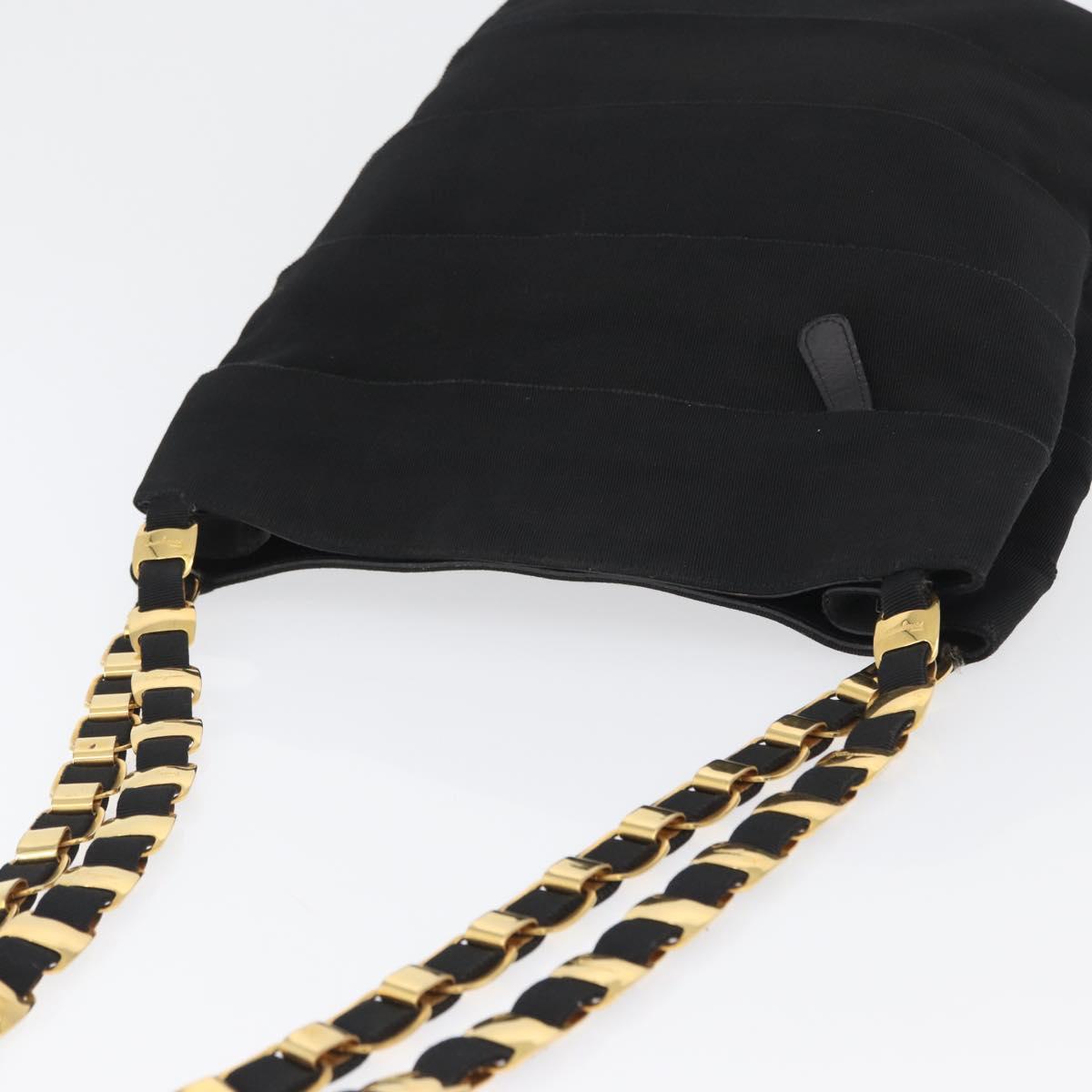 Salvatore Ferragamo Chain Vala Shoulder Bag Nylon Black Gold Auth ep13450