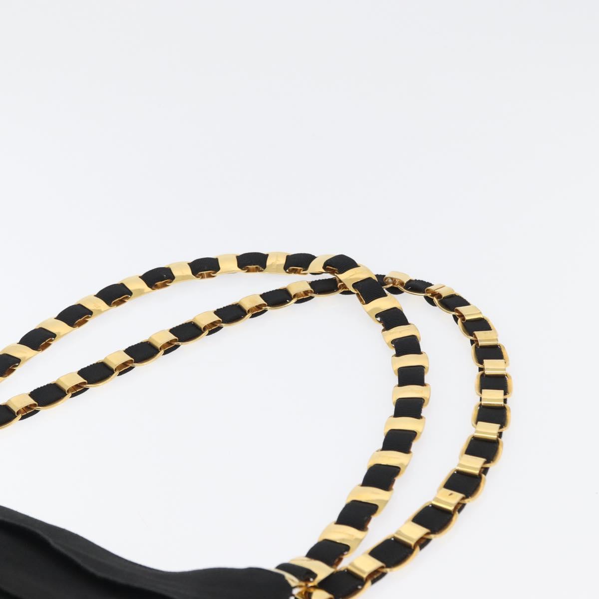 Salvatore Ferragamo Chain Vala Shoulder Bag Nylon Black Gold Auth ep13450